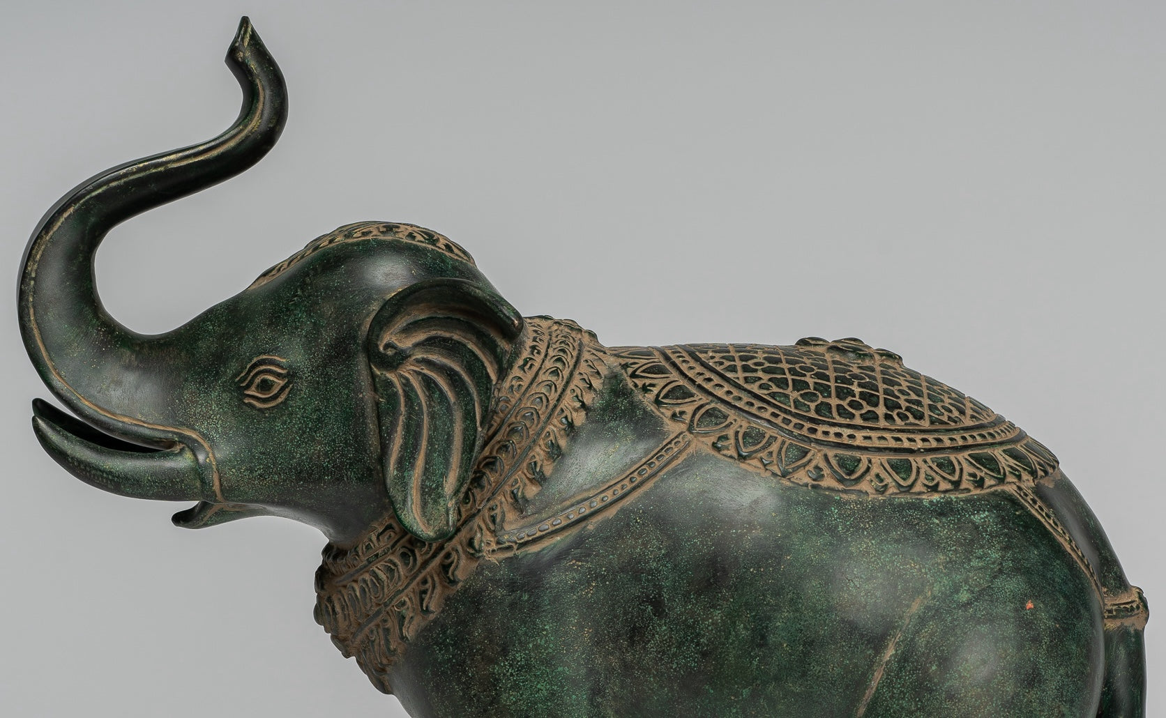Antique Khmer Style Bronze Standing Trumpeting Elephant Statue - 38cm/15" Tall