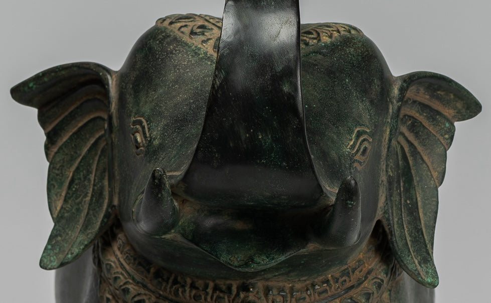 Antique Khmer Style Bronze Standing Trumpeting Elephant Statue - 38cm/15" Tall