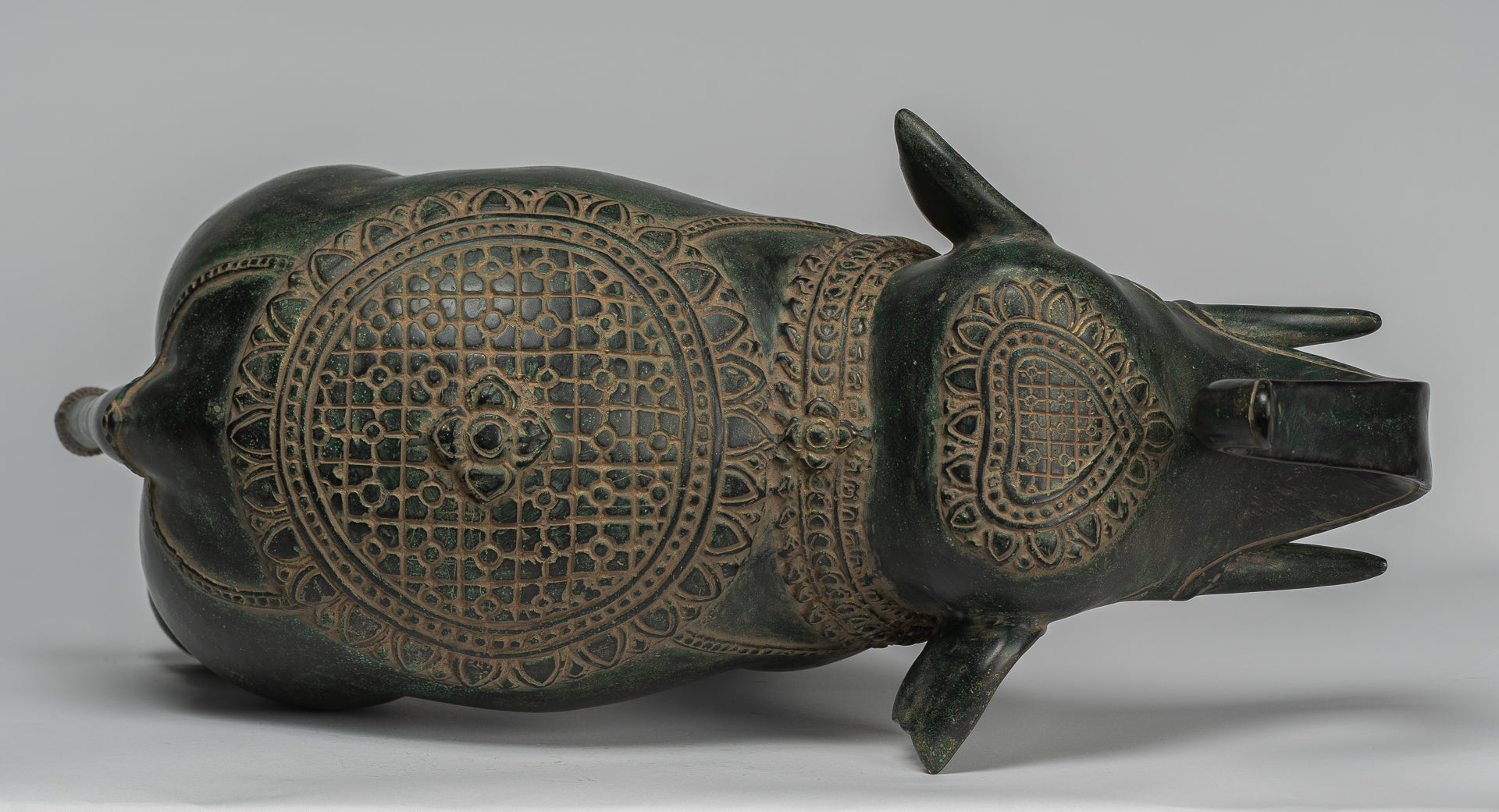 Antique Khmer Style Bronze Standing Trumpeting Elephant Statue - 38cm/15" Tall