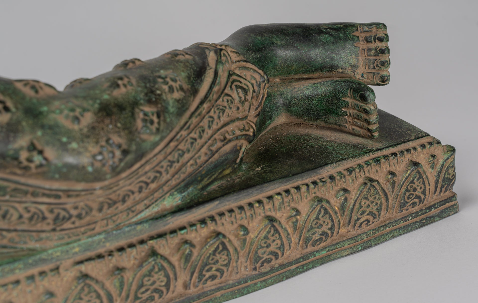 Antique Khmer Style Bronze Reclining Nirvana Buddha Statue - 65cm/26" Long