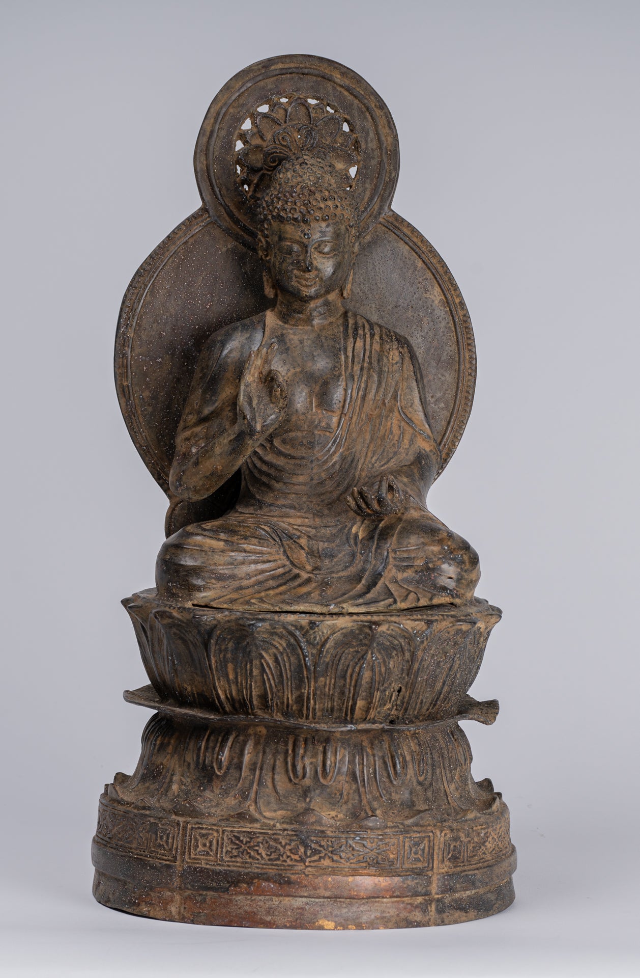 Estatua de Buda - Estatua de enseñanza de cobre antiguo de estilo japonés - 38 cm/15 "