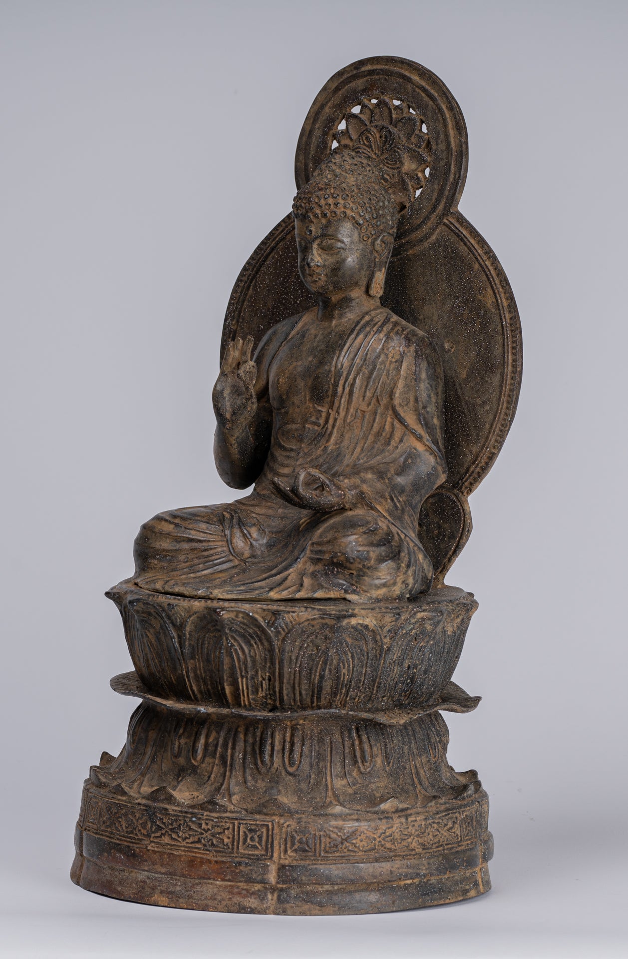 Estatua de Buda - Estatua de enseñanza de cobre antiguo de estilo japonés - 38 cm/15 "