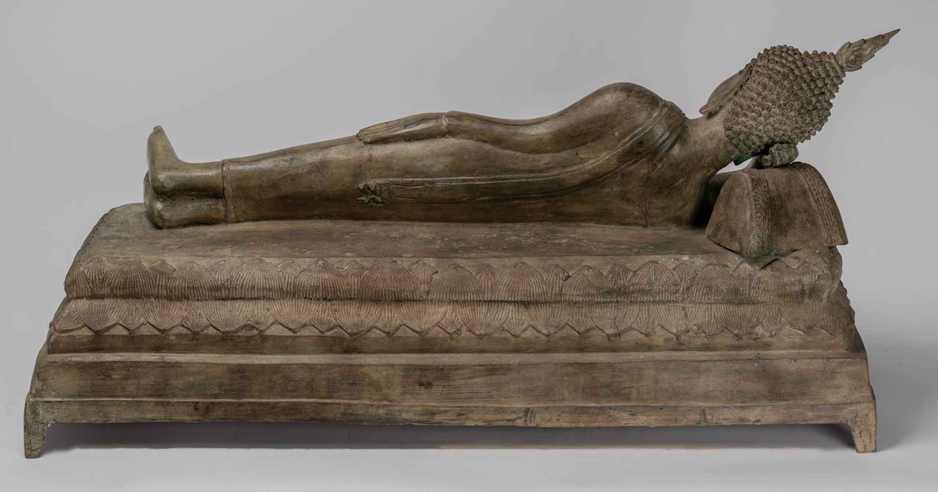 Buddha Statue - Antique Thai Style Bronze Sukhothai Reclining Nirvana Buddha Statue - 97cm/39"