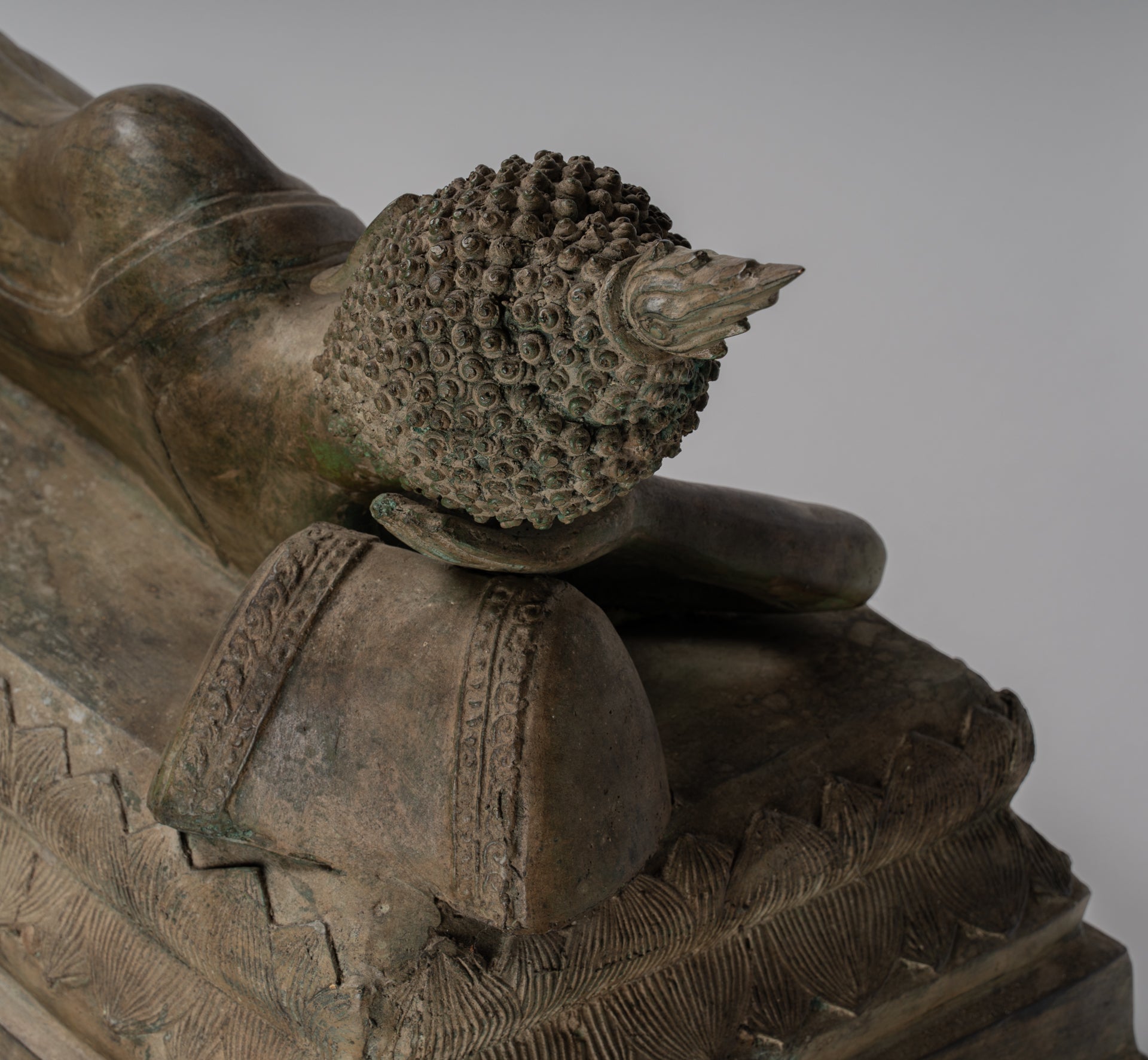 Buddha Statue - Antique Thai Style Bronze Sukhothai Reclining Nirvana Buddha Statue - 97cm/39"