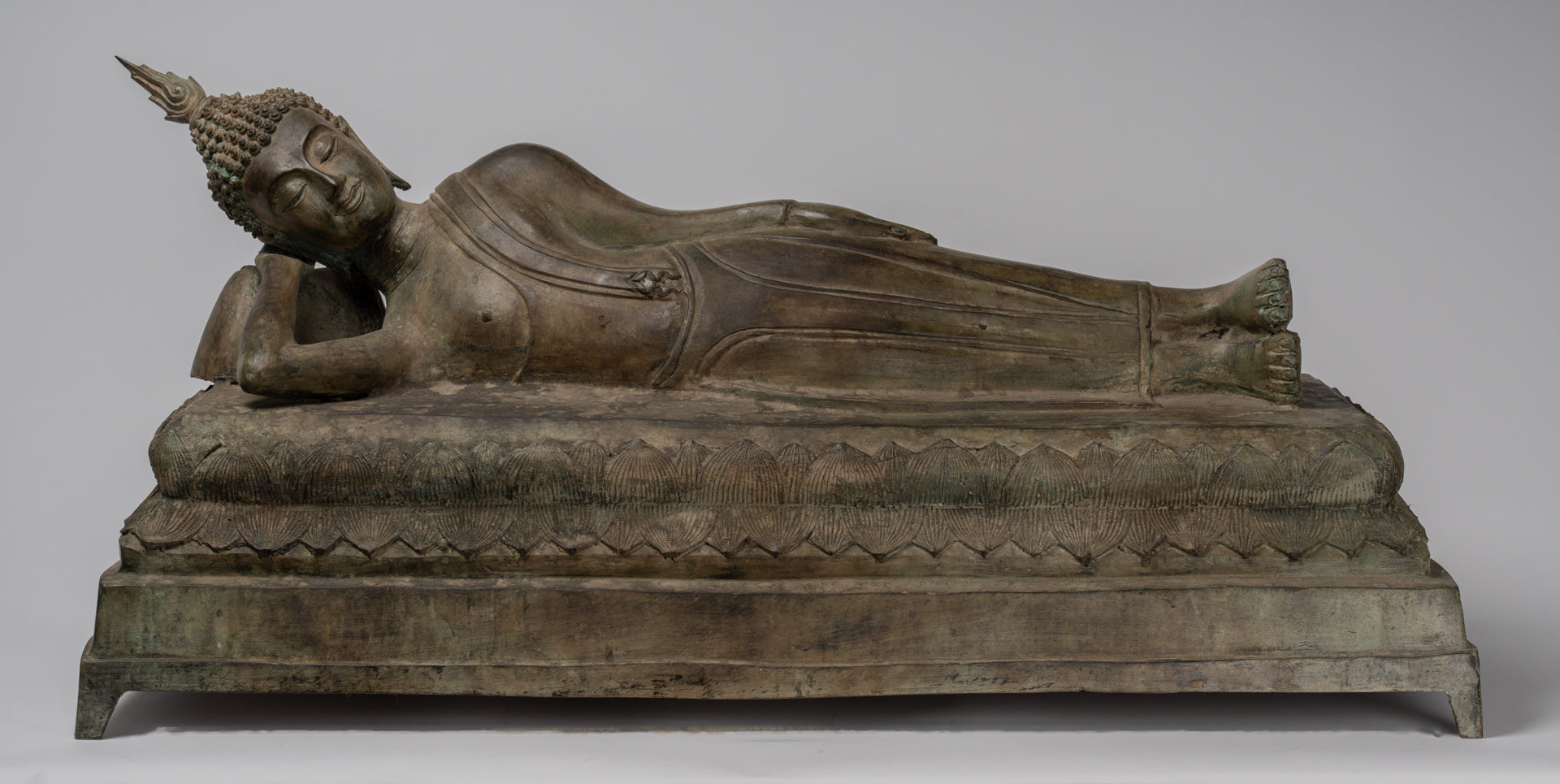 Buddha Statue - Antique Thai Style Bronze Sukhothai Reclining Nirvana Buddha Statue - 97cm/39"