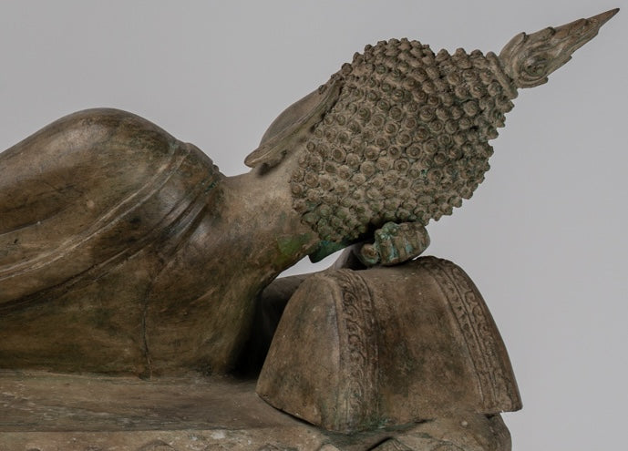 Buddha Statue - Antique Thai Style Bronze Sukhothai Reclining Nirvana Buddha Statue - 97cm/39"