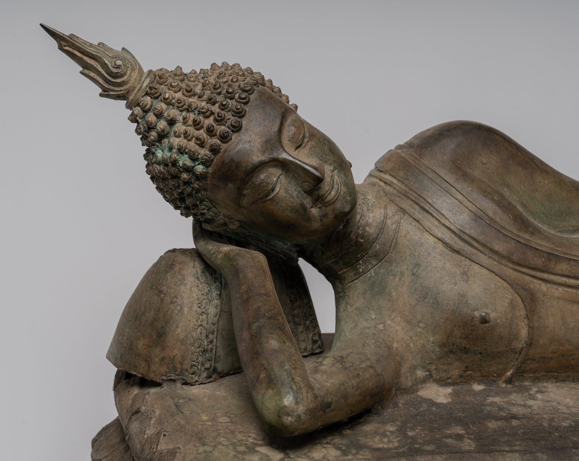 Buddha Statue - Antique Thai Style Bronze Sukhothai Reclining Nirvana Buddha Statue - 97cm/39"