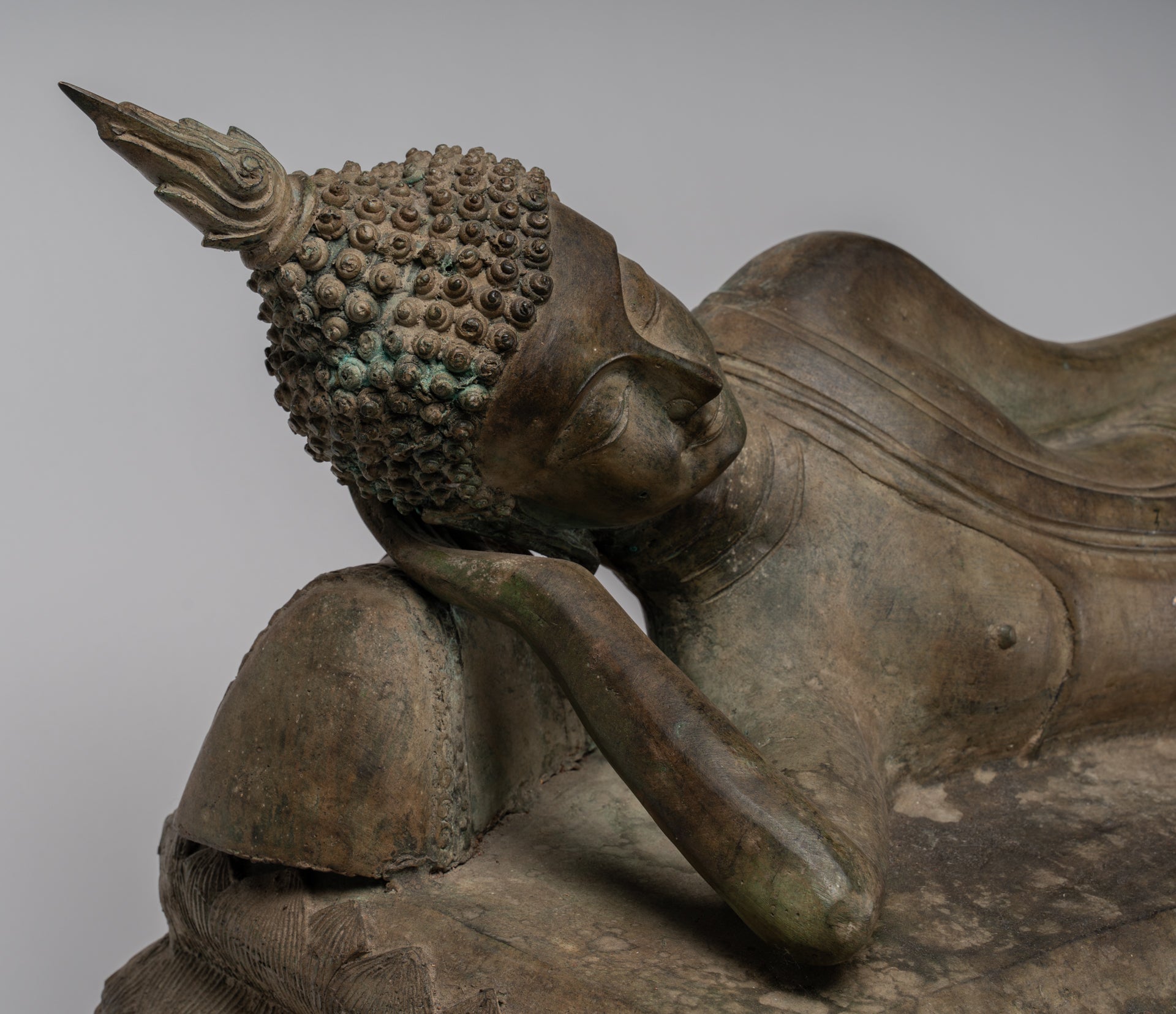 Buddha Statue - Antique Thai Style Bronze Sukhothai Reclining Nirvana Buddha Statue - 97cm/39"