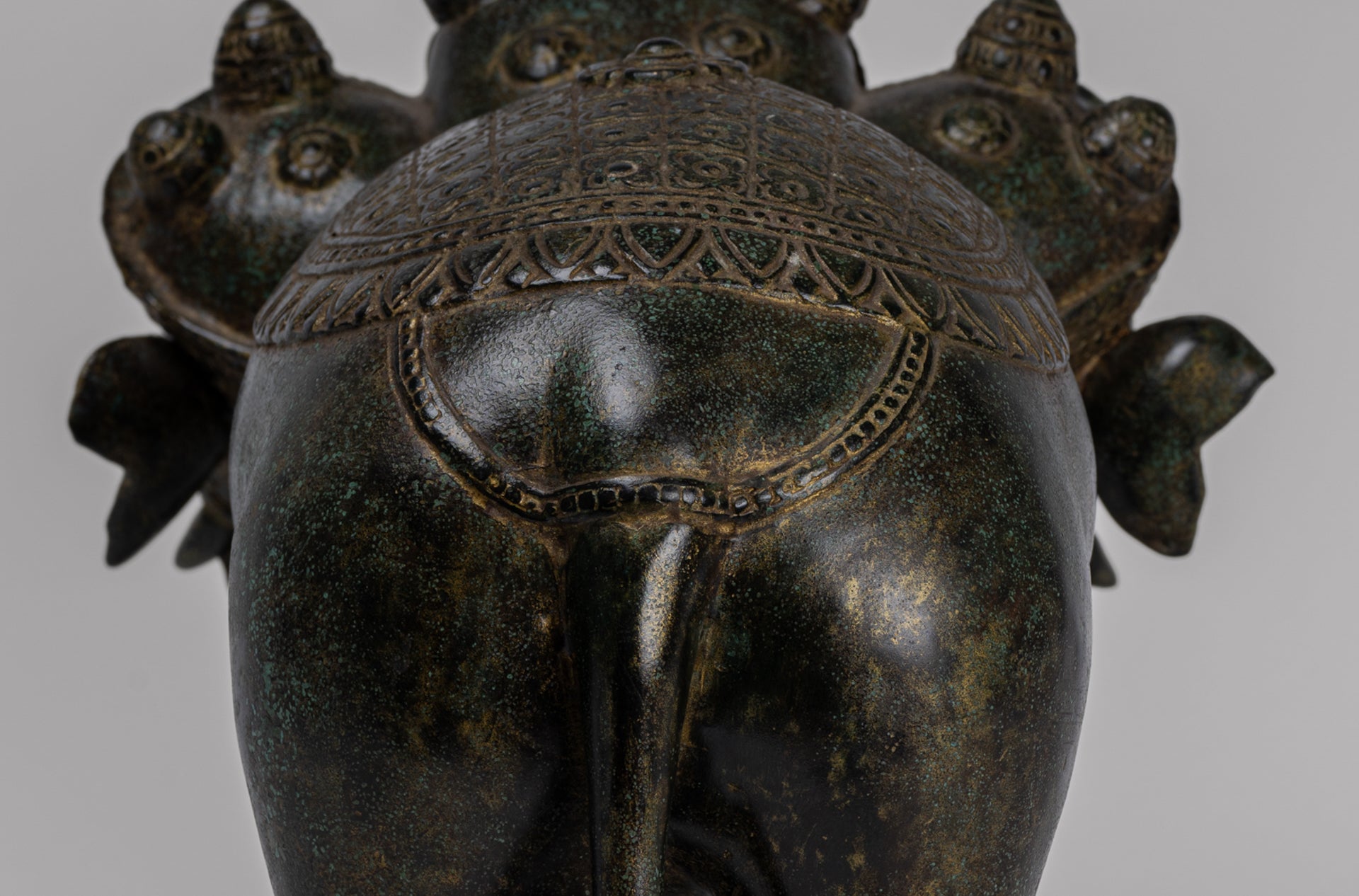 Antique Khmer Style Bronze Erawan Airavata or Elephant Statue - 32cm/13" Tall