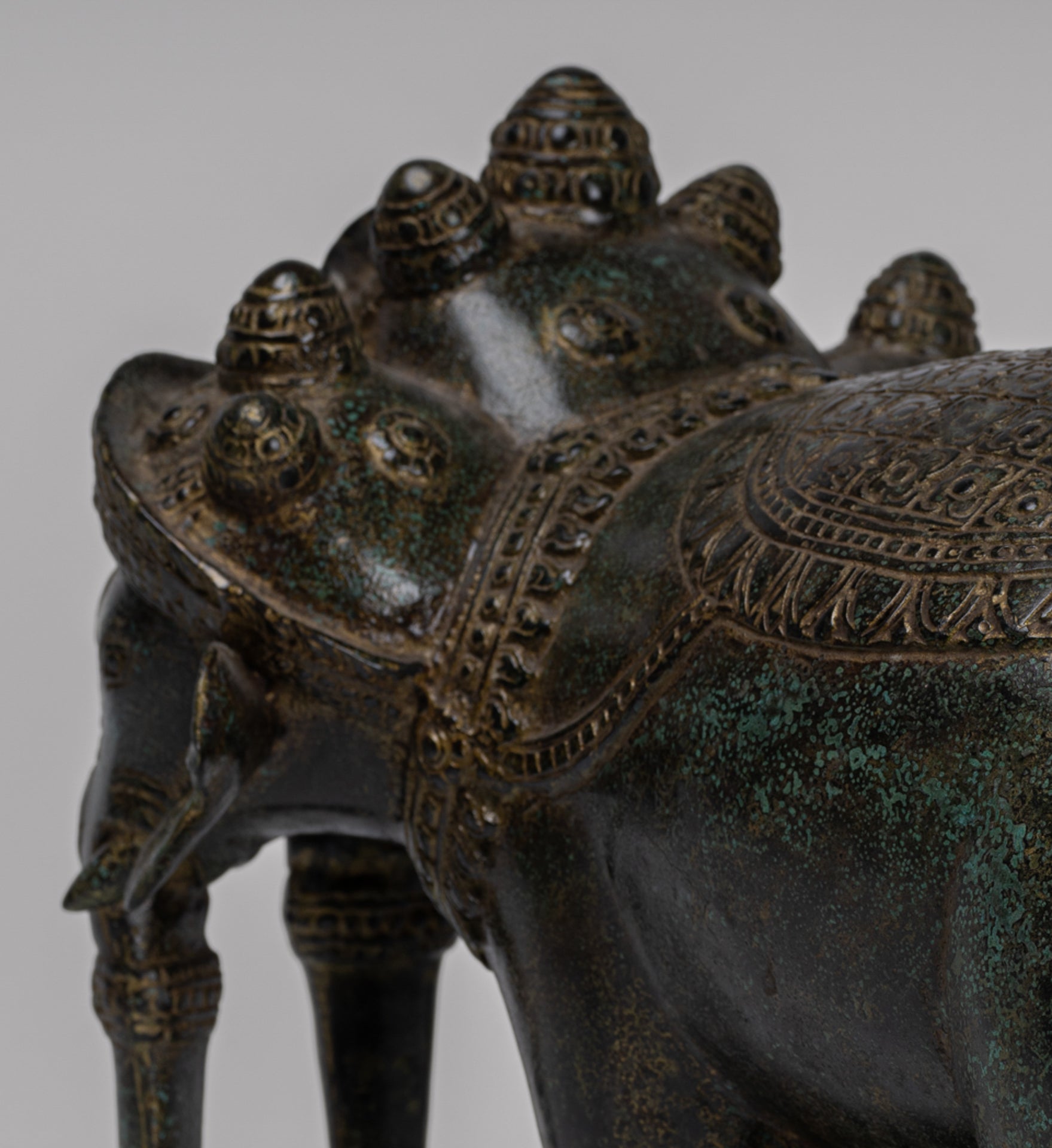 Antique Khmer Style Bronze Erawan Airavata or Elephant Statue - 32cm/13" Tall