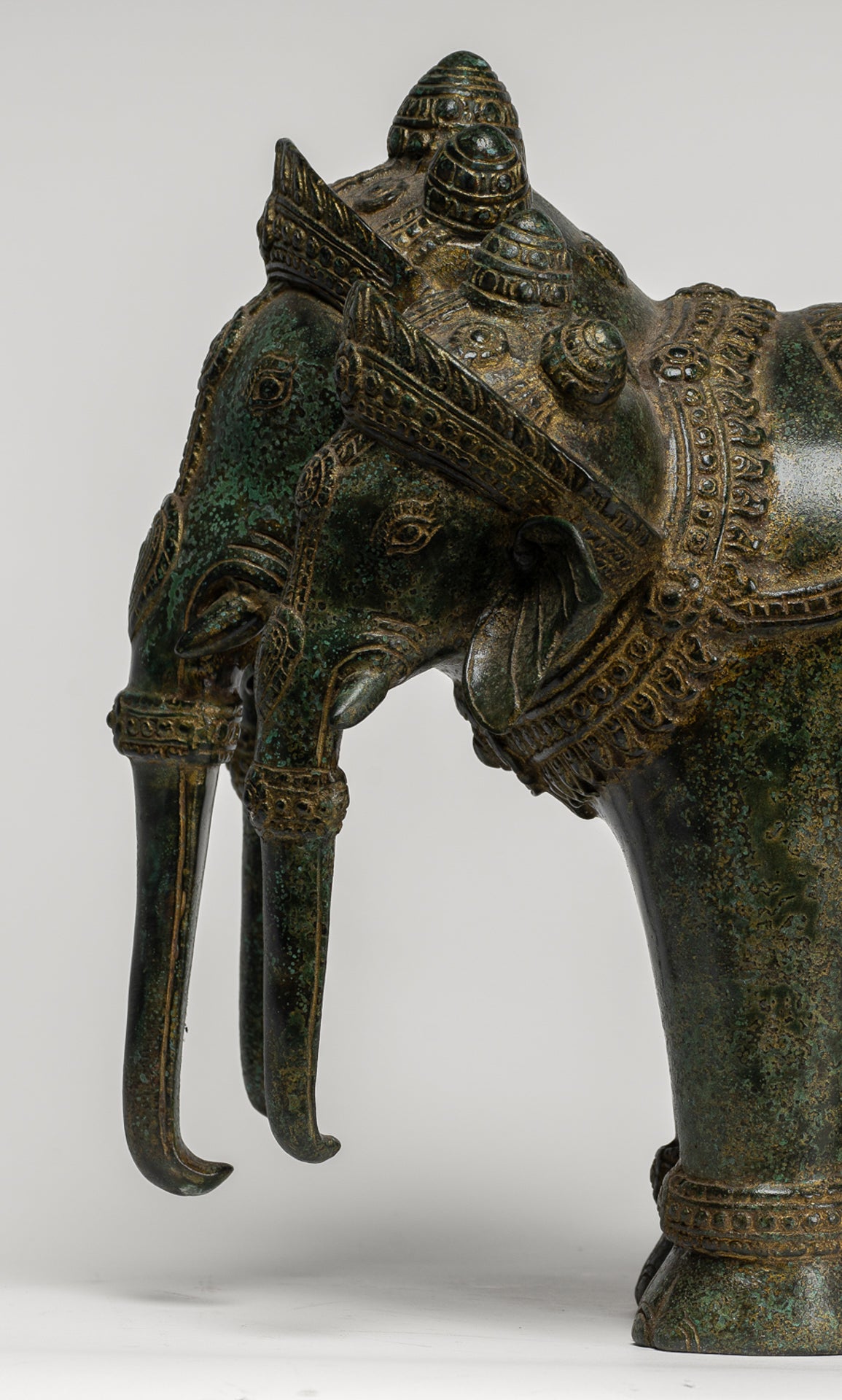 Antique Khmer Style Bronze Erawan Airavata or Elephant Statue - 31cm/12" Tall