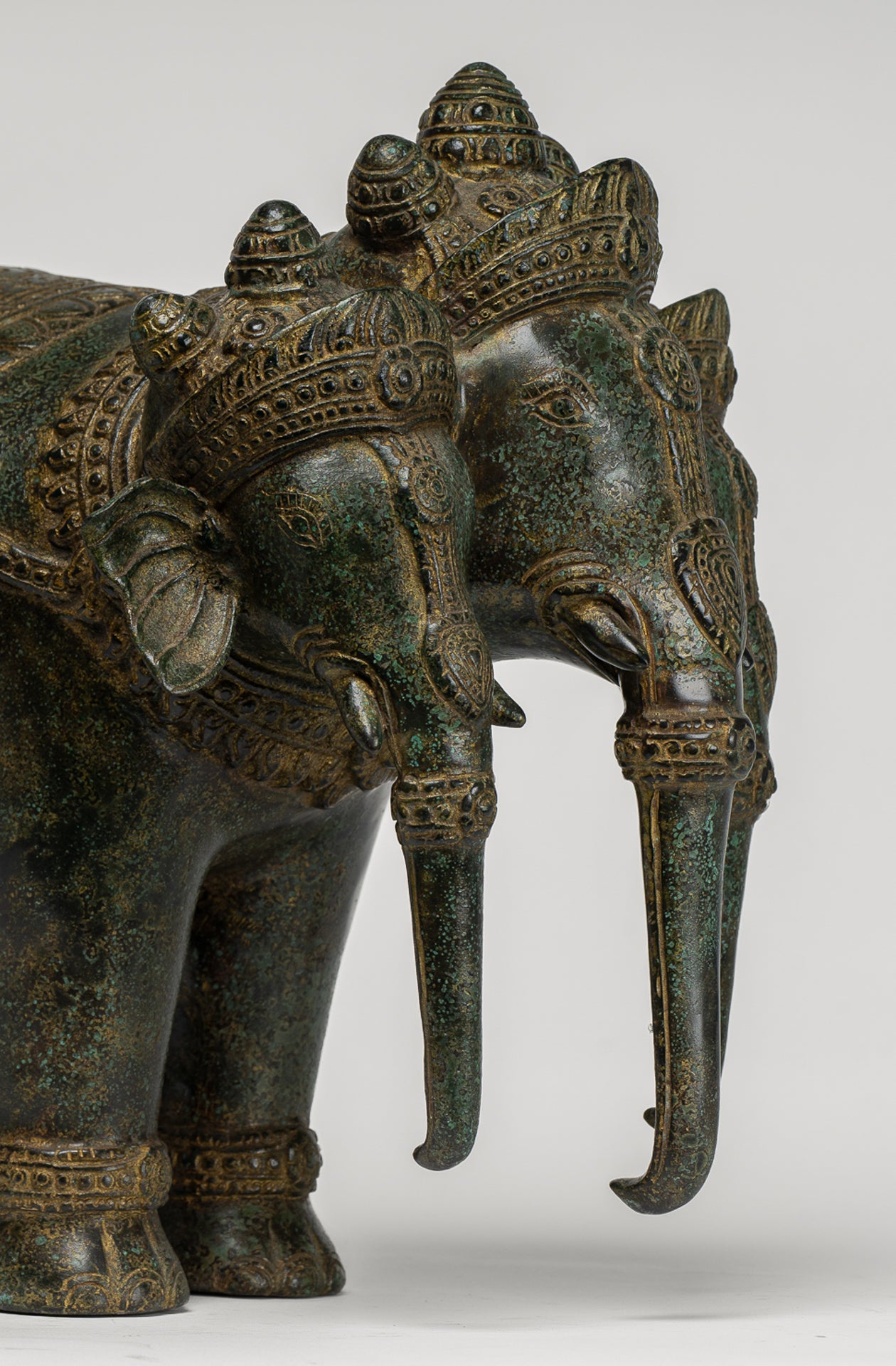 Antique Khmer Style Bronze Erawan Airavata or Elephant Statue - 31cm/12" Tall