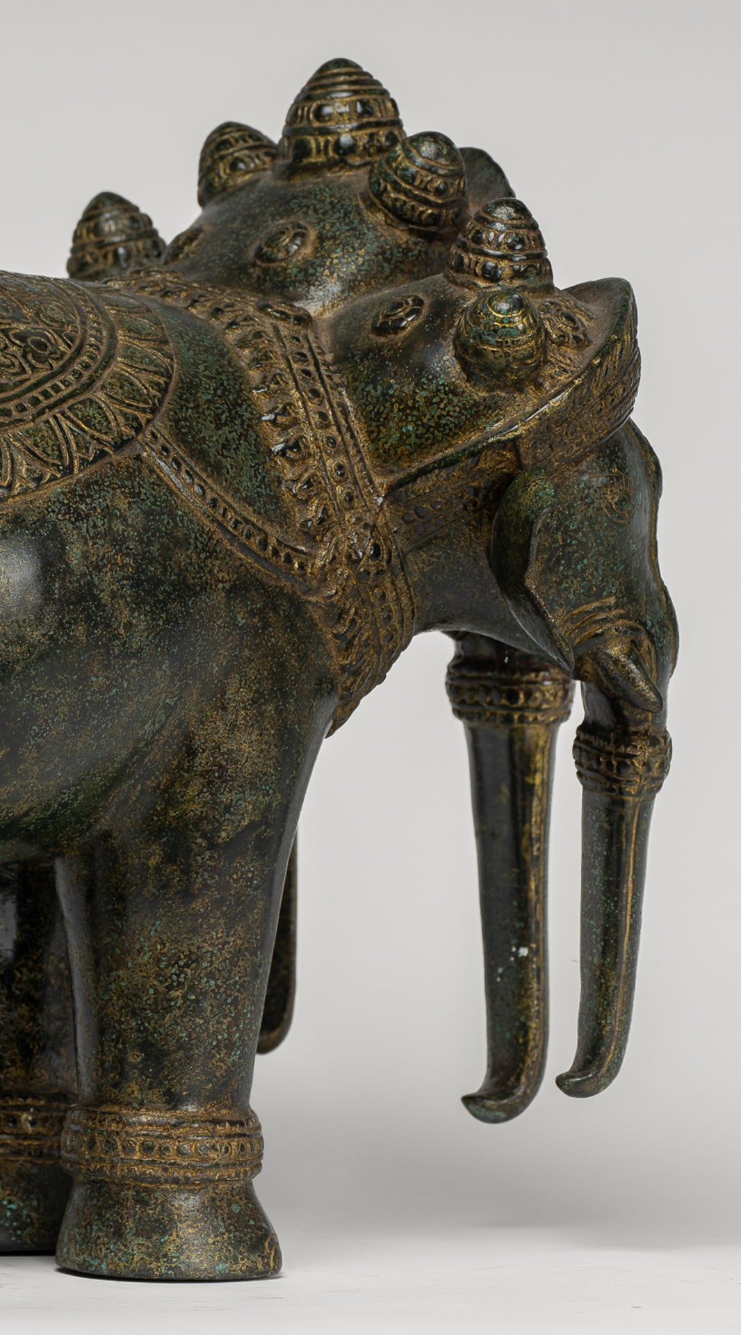 Antique Khmer Style Bronze Erawan Airavata or Elephant Statue - 31cm/12" Tall