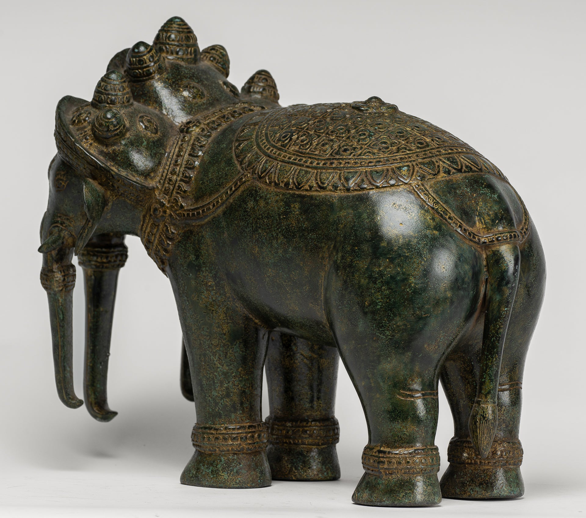 Antique Khmer Style Bronze Erawan Airavata or Elephant Statue - 31cm/12" Tall