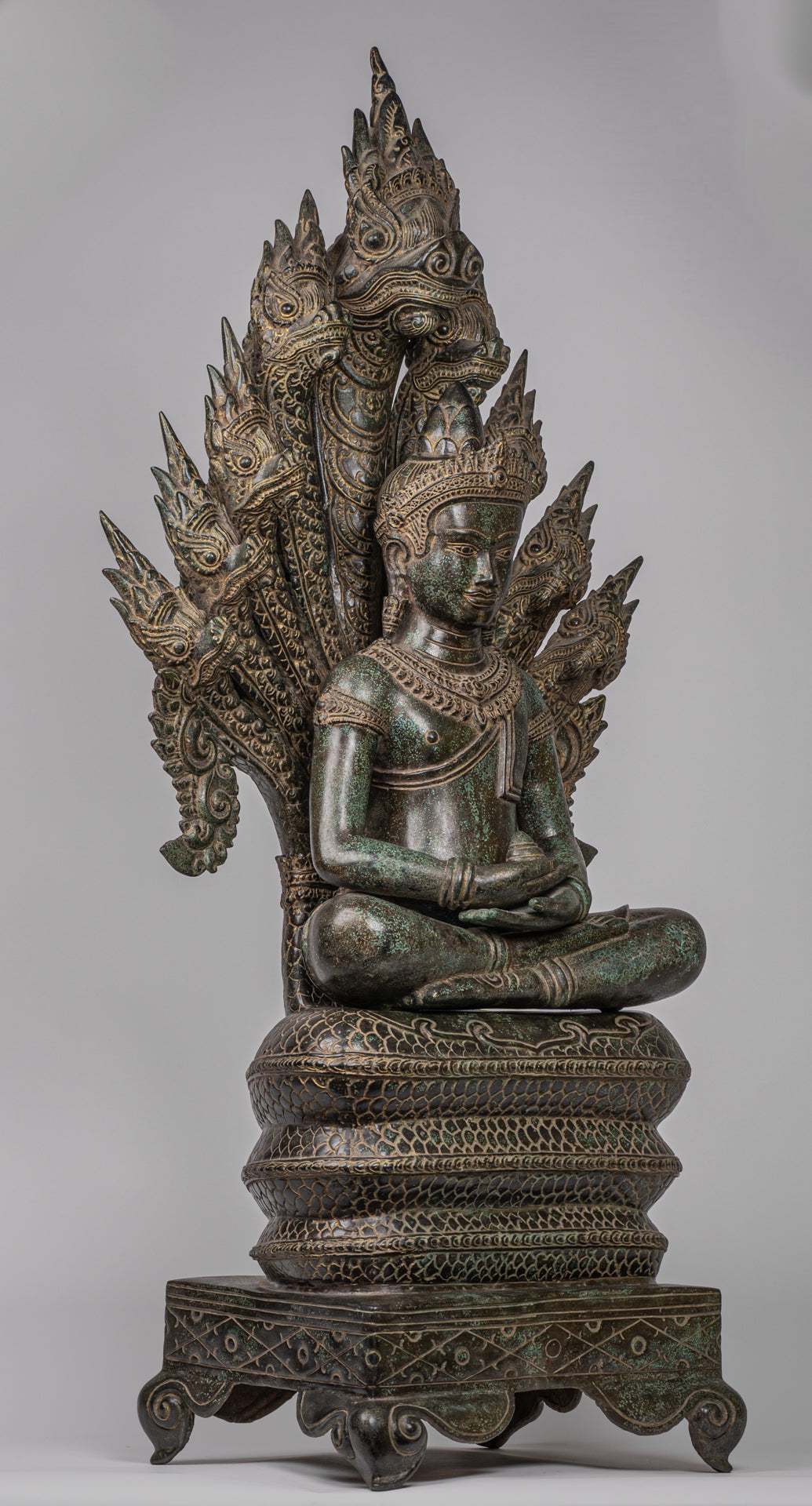 Antique - Bronze Buddha Khmer Bayon – Naga Style Seated Art Asian HD Meditatio Statue