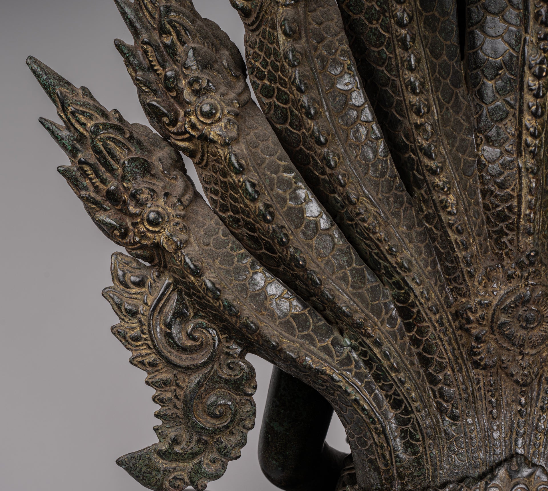 Buddha Statue - Antique Bayon Style Khmer Seated Bronze Naga Meditation Buddha - 114cm/46"