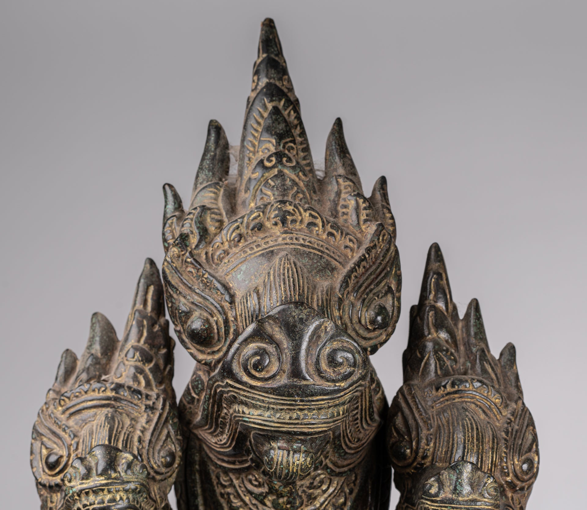 Buddha Statue - Antique Bayon Style Khmer Seated Bronze Naga Meditation Buddha - 114cm/46"