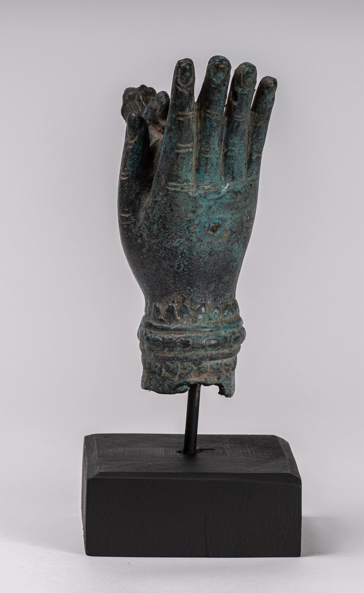 Mounted Antique Khmer Style Bronze Hand & Brahma - 21cm/8"