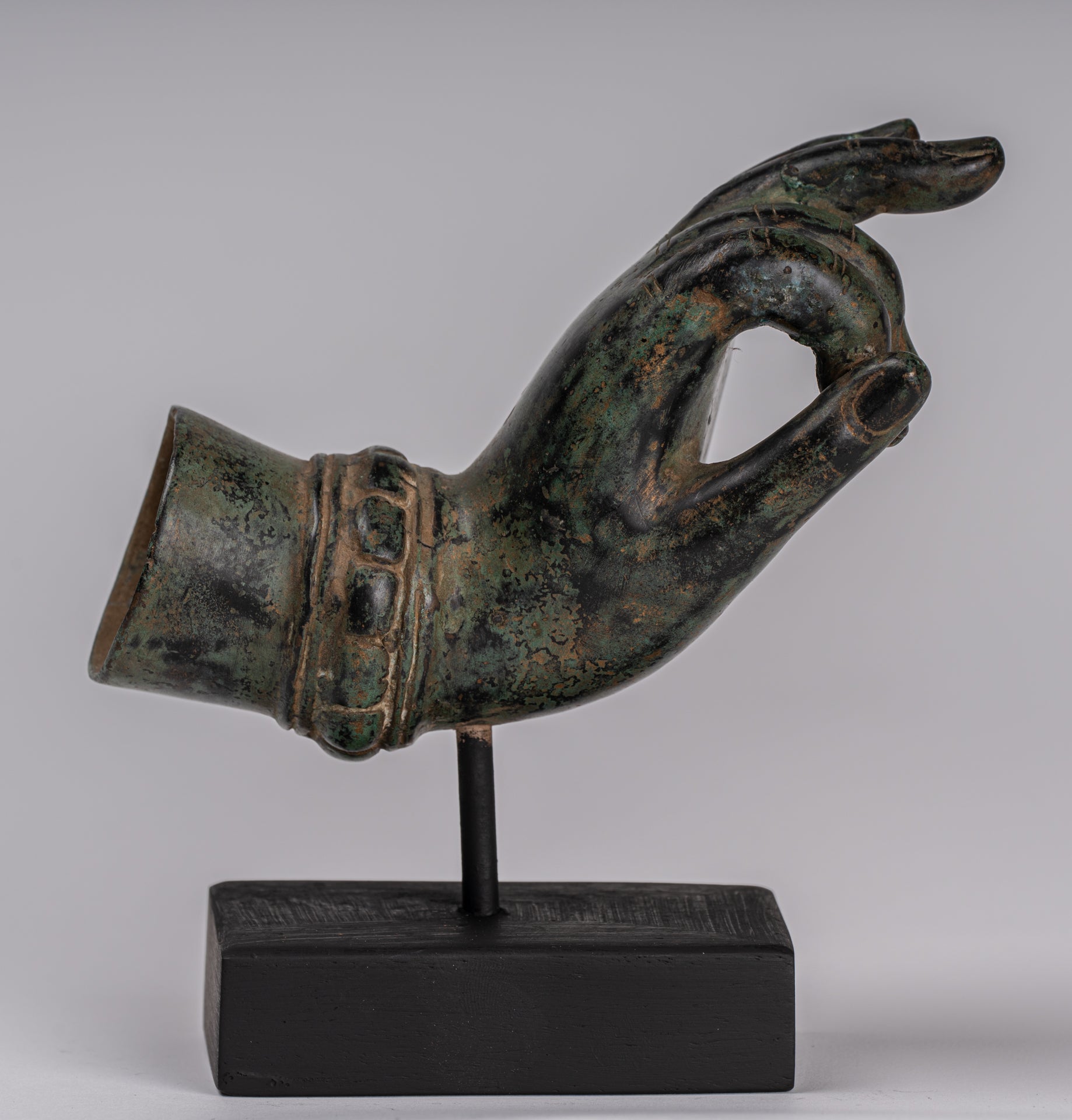 Mounted Antique Thai Style Southeast Asia Bronze Thai Teaching Hand - 15cm/6"
