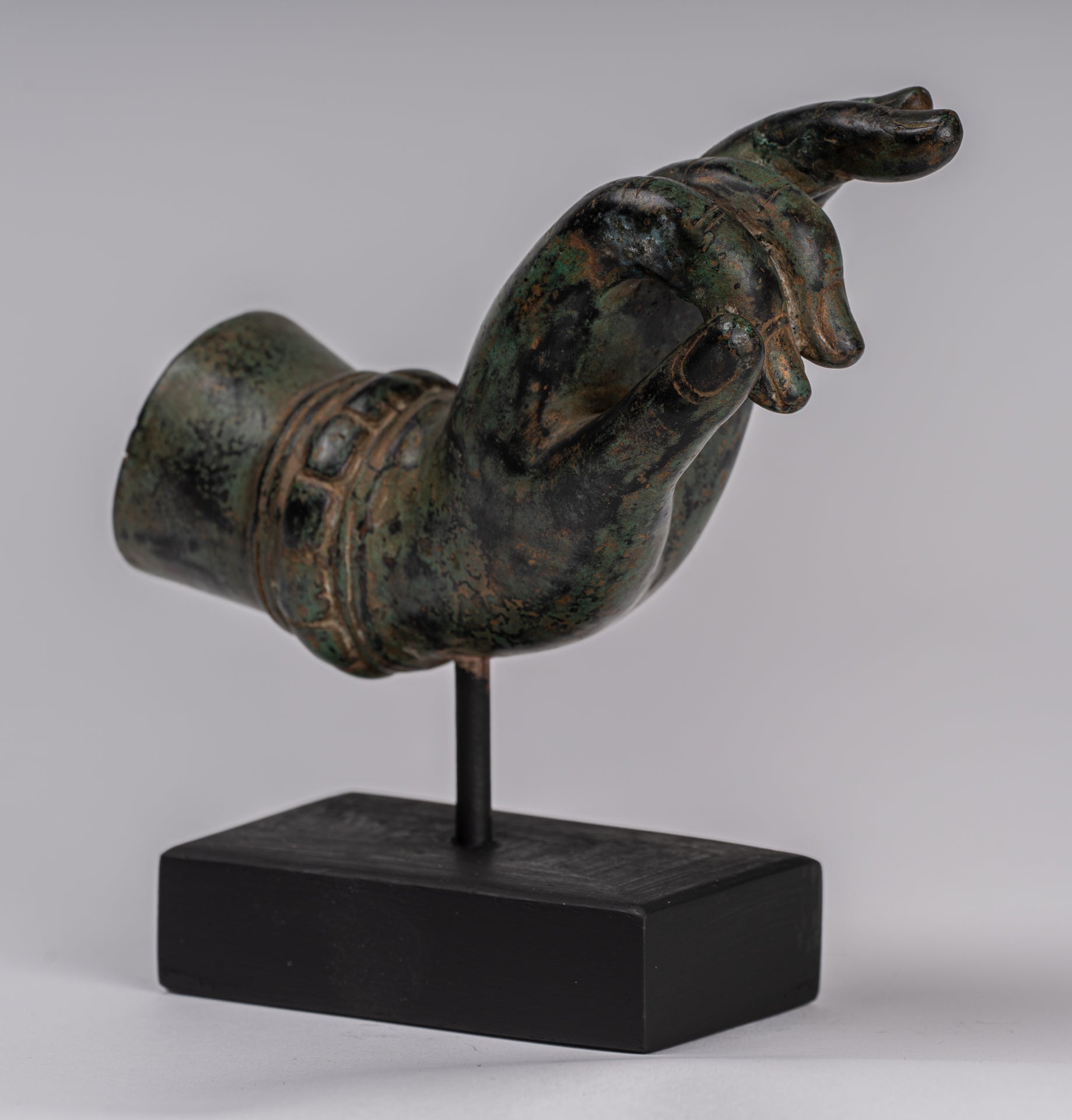 Mounted Antique Thai Style Southeast Asia Bronze Thai Teaching Hand - 15cm/6"