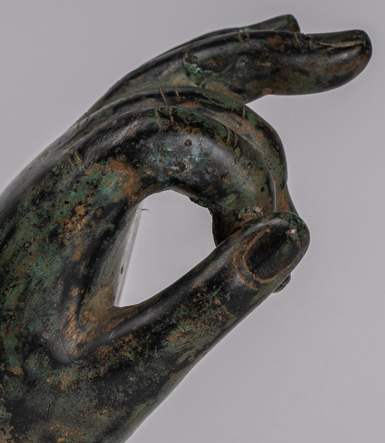 Mounted Antique Thai Style Southeast Asia Bronze Thai Teaching Hand - 15cm/6"
