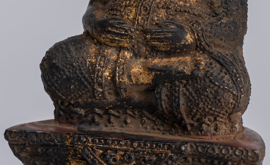 Buddha Statue - Antique Thai Style Bronze Rattanakosin Happy, Fat, Laughing Buddha Statue - 14cm/6"