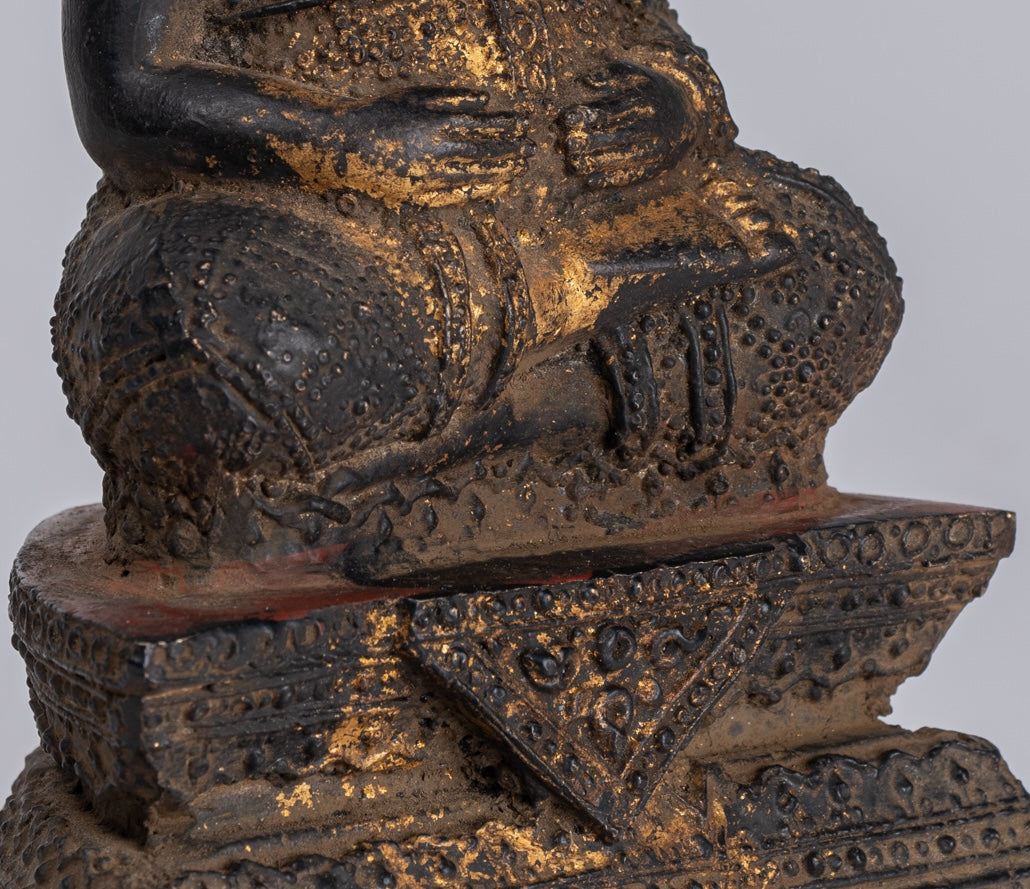 Buddha Statue - Antique Thai Style Bronze Rattanakosin Happy, Fat, Laughing Buddha Statue - 14cm/6"