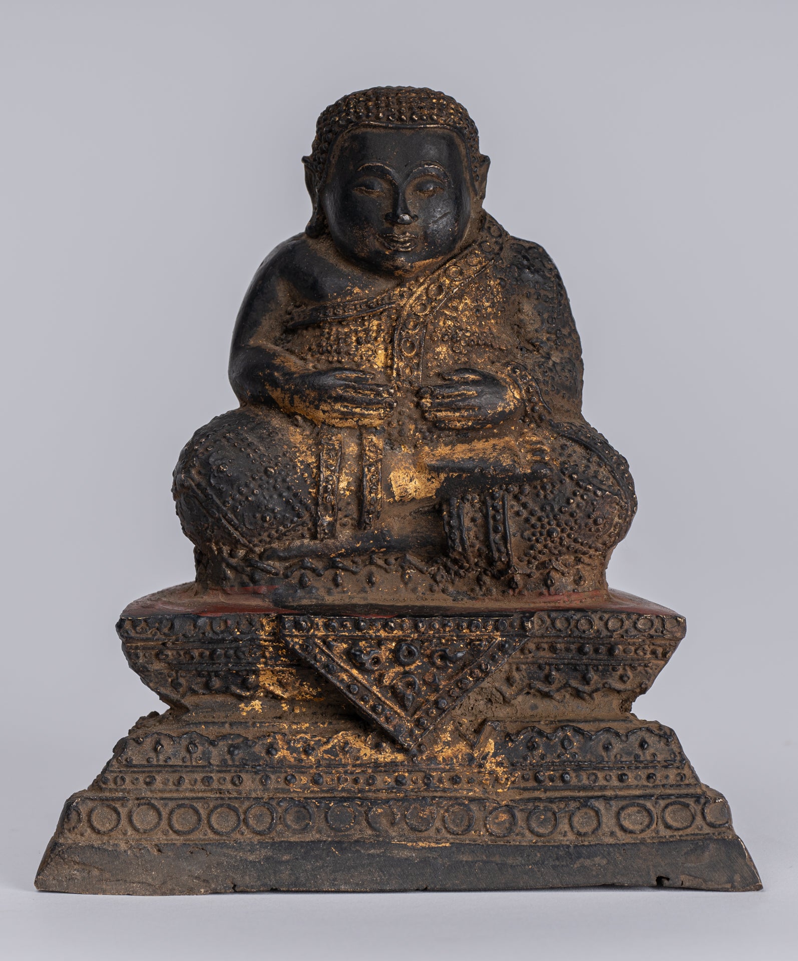 Buddha Statue - Antique Thai Style Bronze Rattanakosin Happy, Fat, Laughing Buddha Statue - 14cm/6"