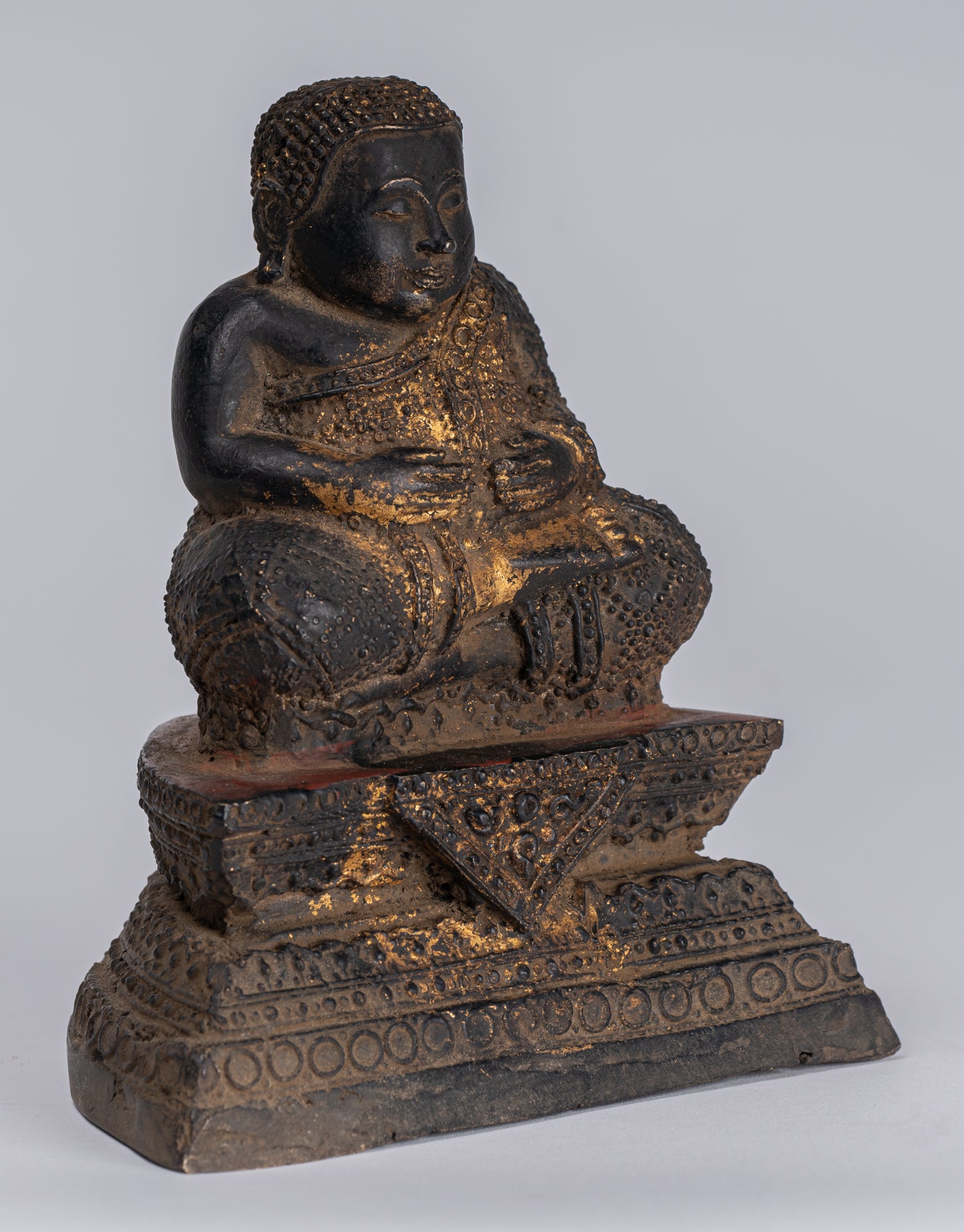 Buddha Statue - Antique Thai Style Bronze Rattanakosin Happy, Fat, Laughing Buddha Statue - 14cm/6"