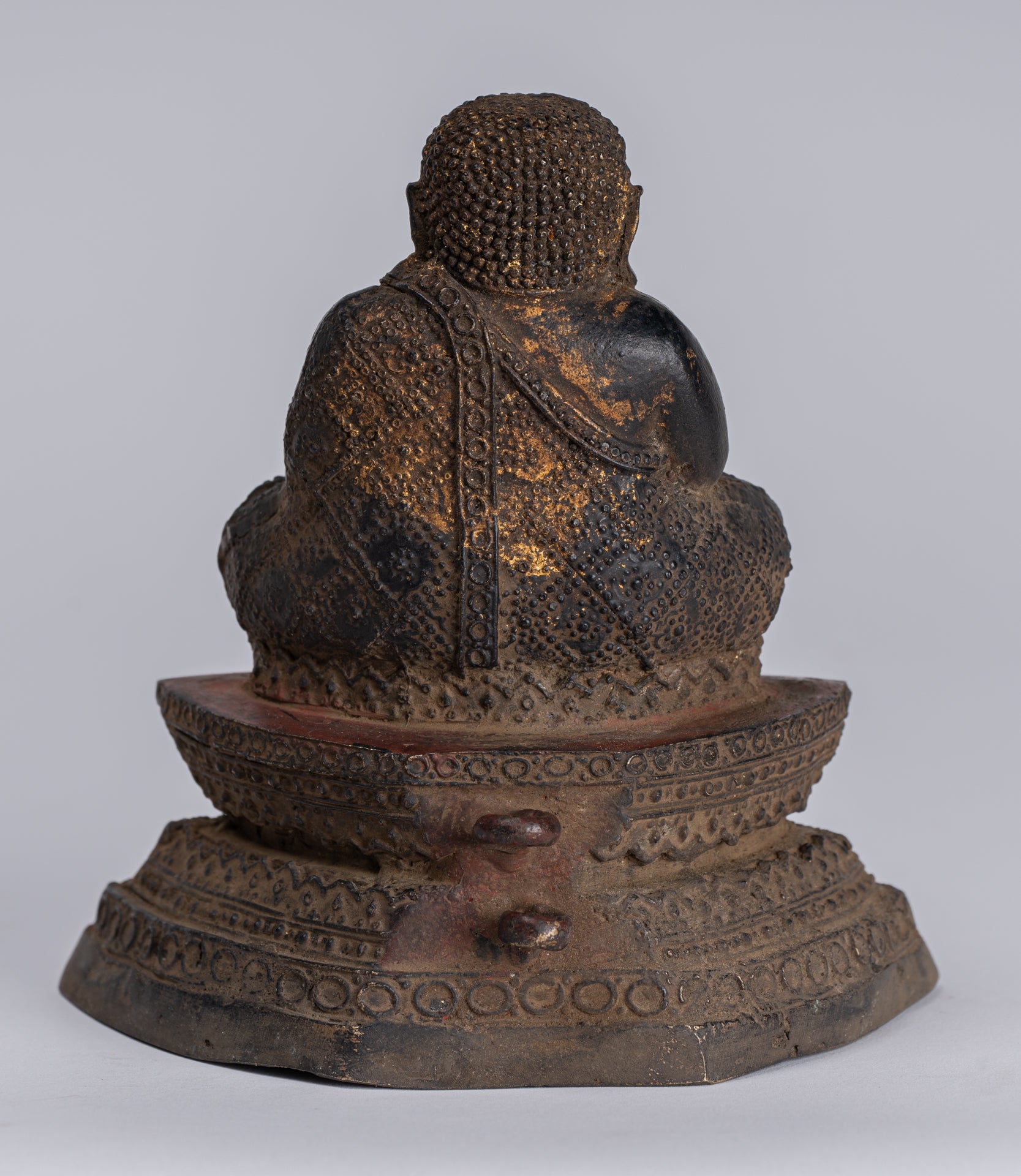 Buddha Statue - Antique Thai Style Bronze Rattanakosin Happy, Fat, Laughing Buddha Statue - 14cm/6"