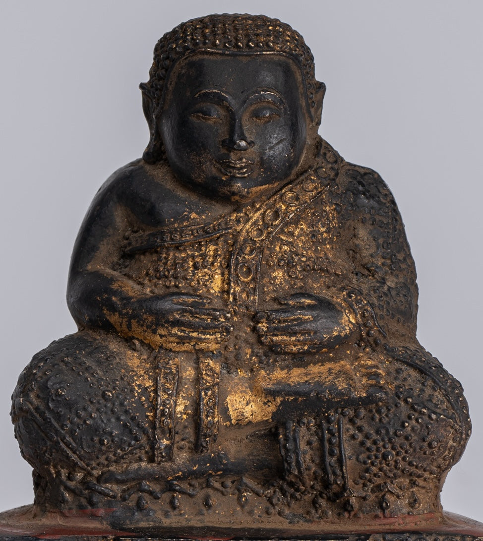 Buddha Statue - Antique Thai Style Bronze Rattanakosin Happy, Fat, Laughing Buddha Statue - 14cm/6"