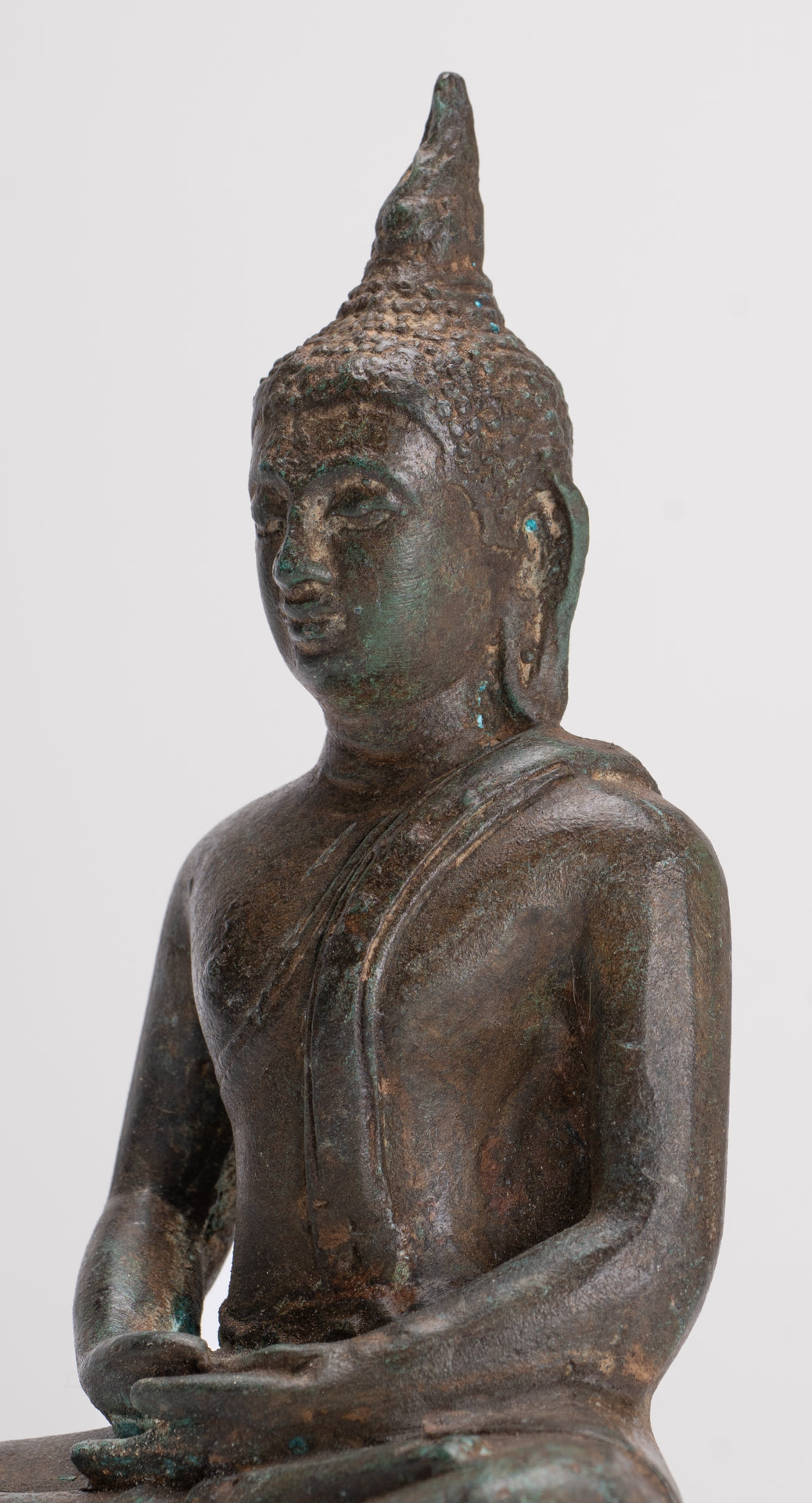 Buddha Sculpture - Antique Thai Style Bronze Seated Sukhothai Meditation Buddha Statue - 15cm/6"