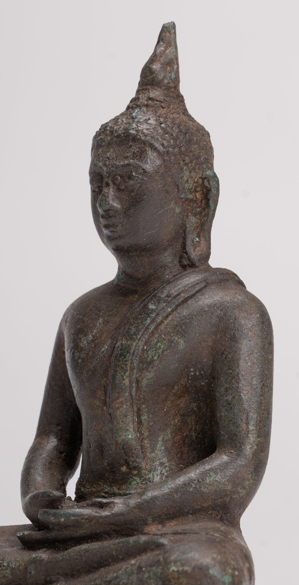 Buddha Sculpture - Antique Thai Style Bronze Seated Sukhothai Meditation Buddha Statue - 15cm/6"