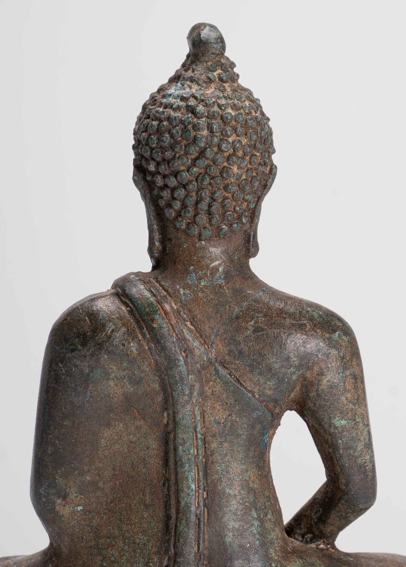 Buddha Sculpture - Antique Thai Style Bronze Seated Chiang Saen Meditation Buddha Statue - 14.5cm/6"