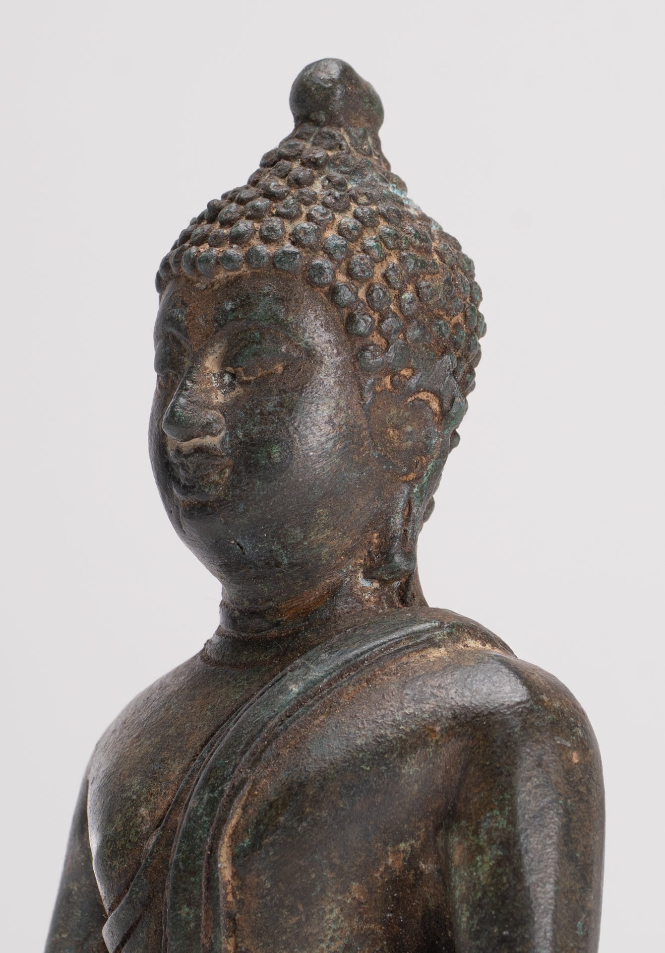 Buddha Sculpture - Antique Thai Style Bronze Seated Chiang Saen Meditation Buddha Statue - 14.5cm/6"
