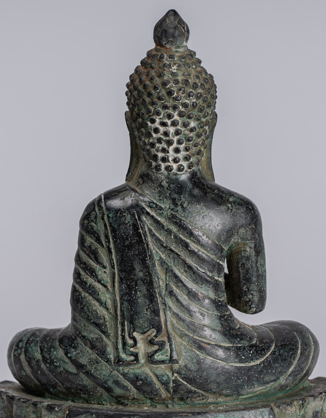Buddha - Antique Khmer Style Bronze Enthroned Teaching Buddha Statue - 19cm/6"