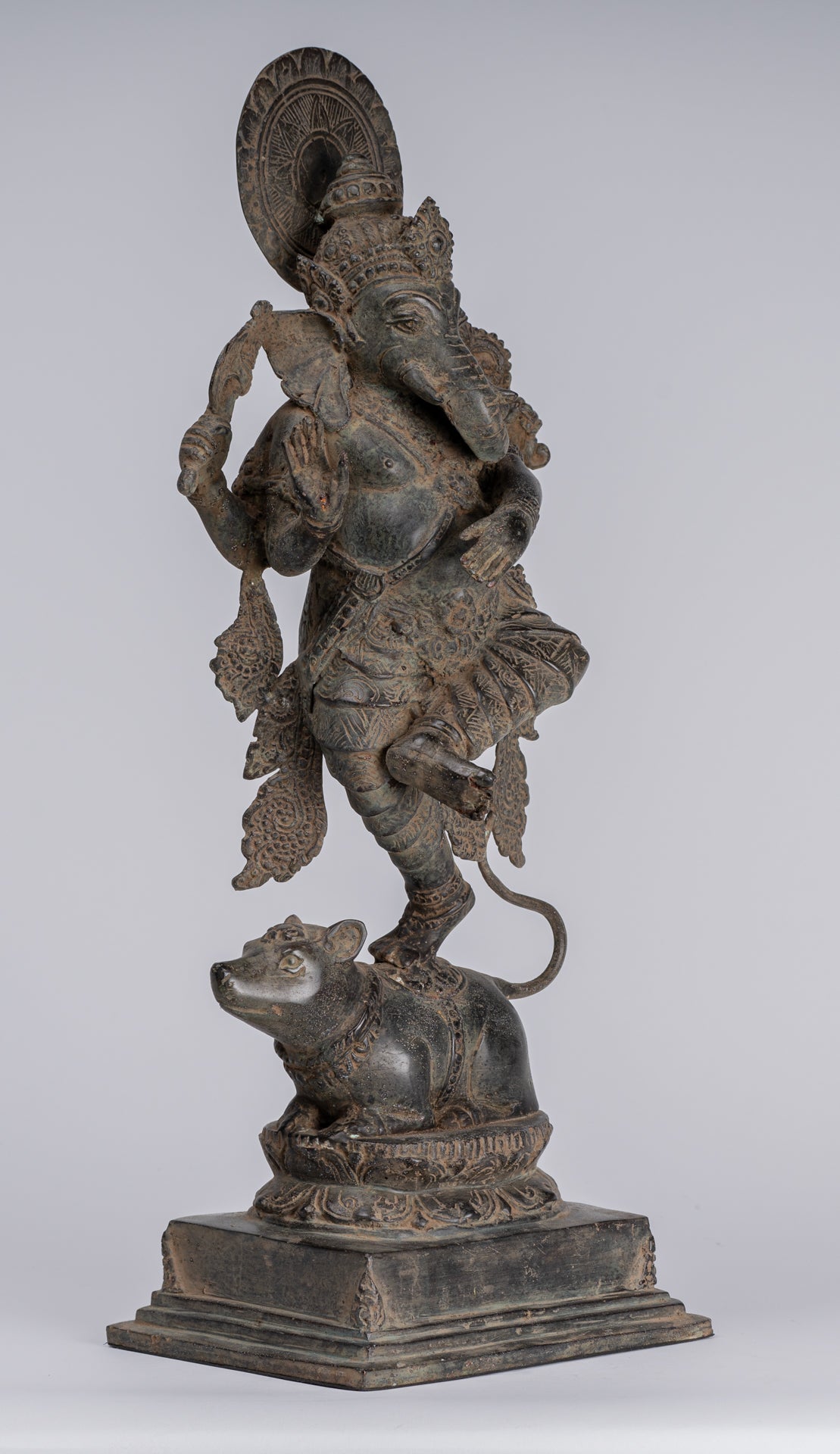 Ganesha Statue - Antique Javanese Style Bronze Dancing Indonesian Ganesha Statue - 47cm/19"