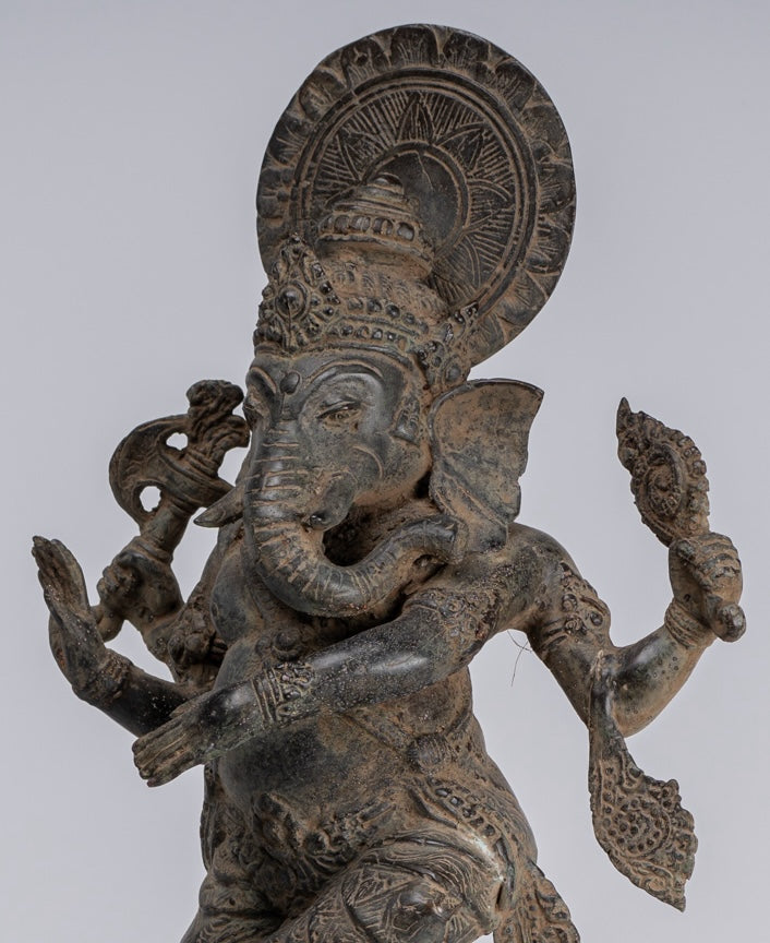 Ganesha Statue - Antique Javanese Style Bronze Dancing Indonesian Ganesha Statue - 47cm/19"
