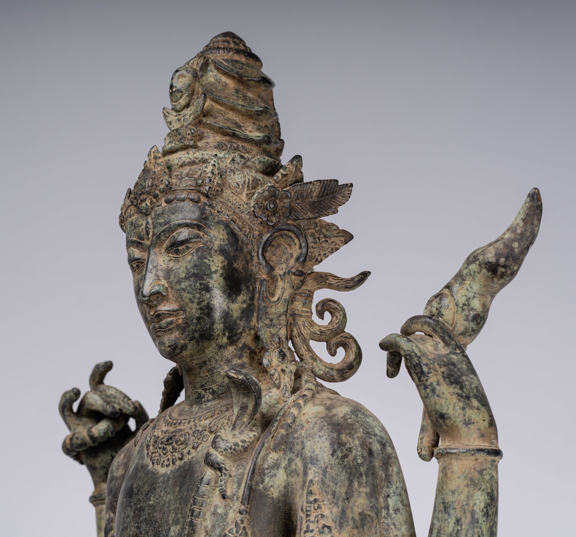 Shiva Statue - Antique Indonesian Style Bronze Javanese Standing 4-Arm Shiva Statue - 82cm/33"