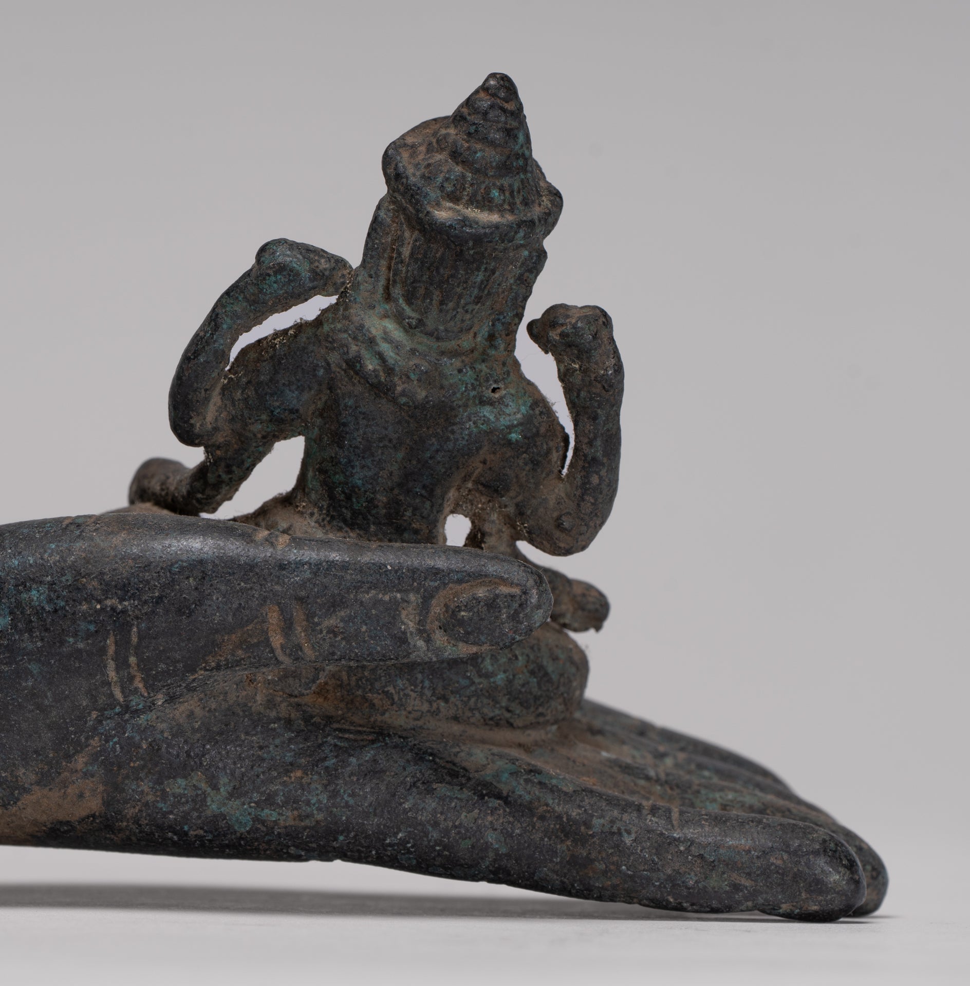 Freestanding Antique Khmer Style Bronze Angkor Wat Hand & Brahma - 15cm/6"