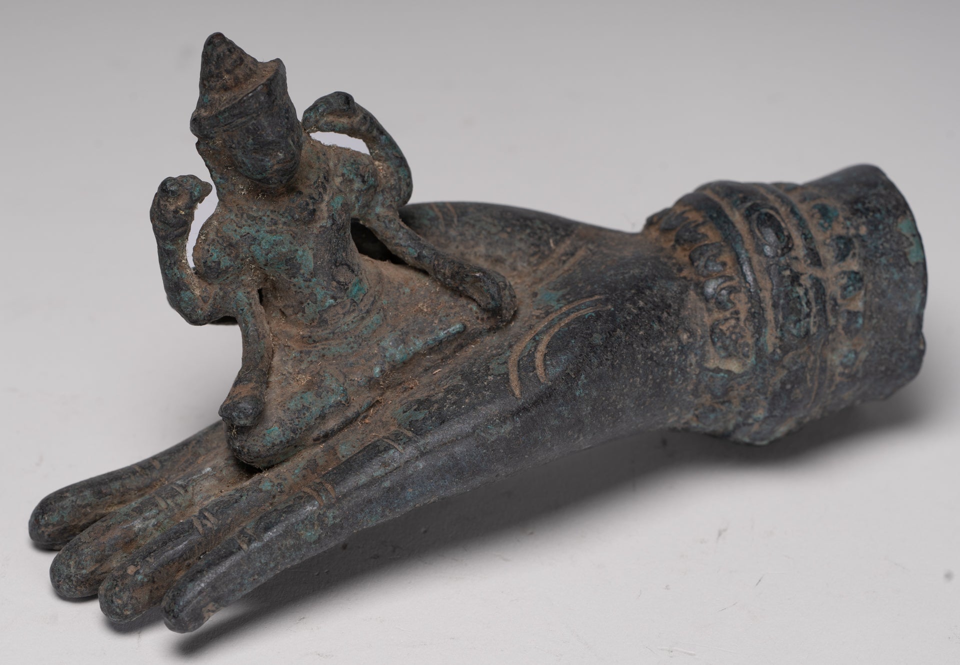 Freestanding Antique Khmer Style Bronze Angkor Wat Hand & Brahma - 15cm/6"