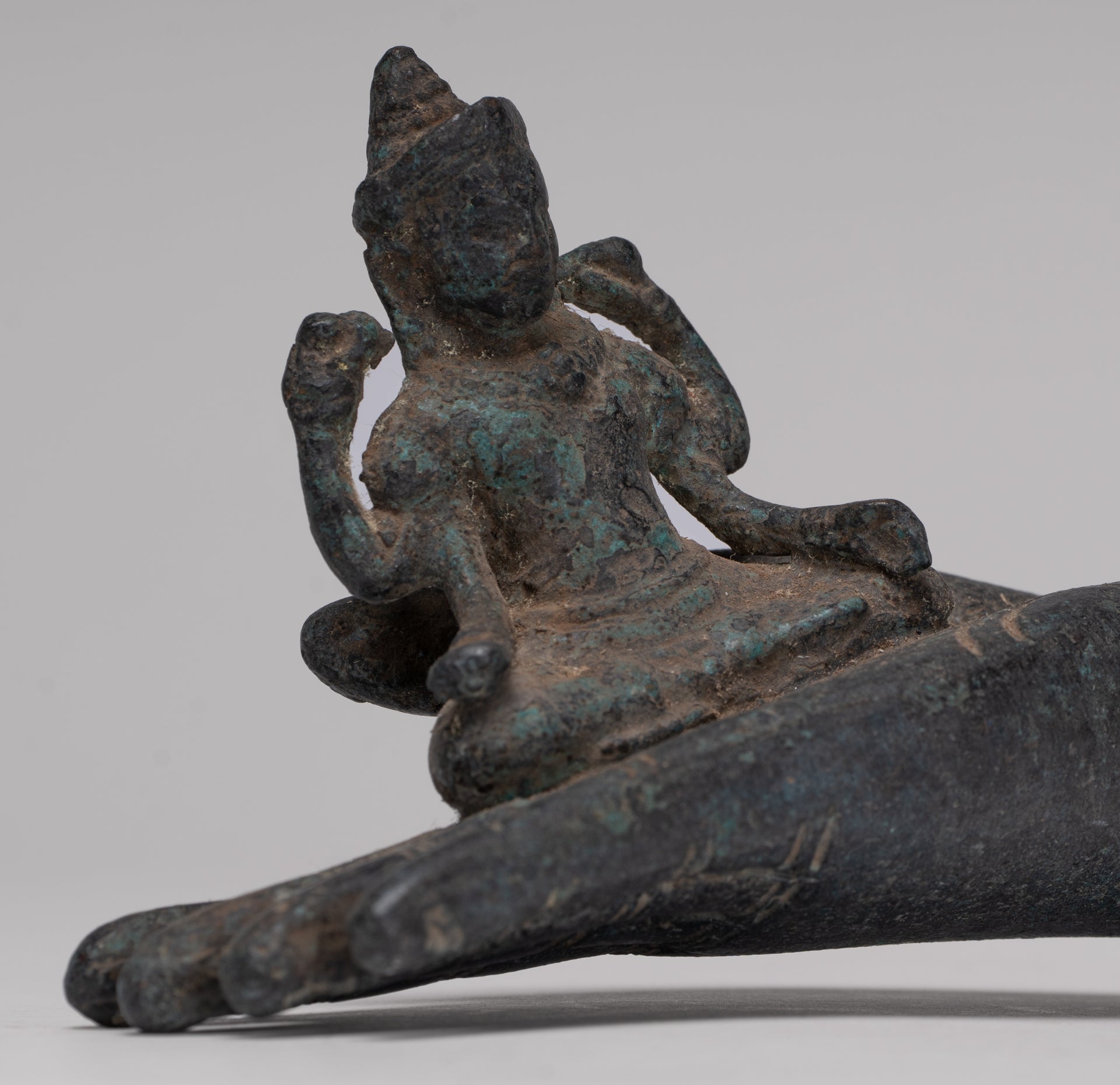 Freestanding Antique Khmer Style Bronze Angkor Wat Hand & Brahma - 15cm/6"