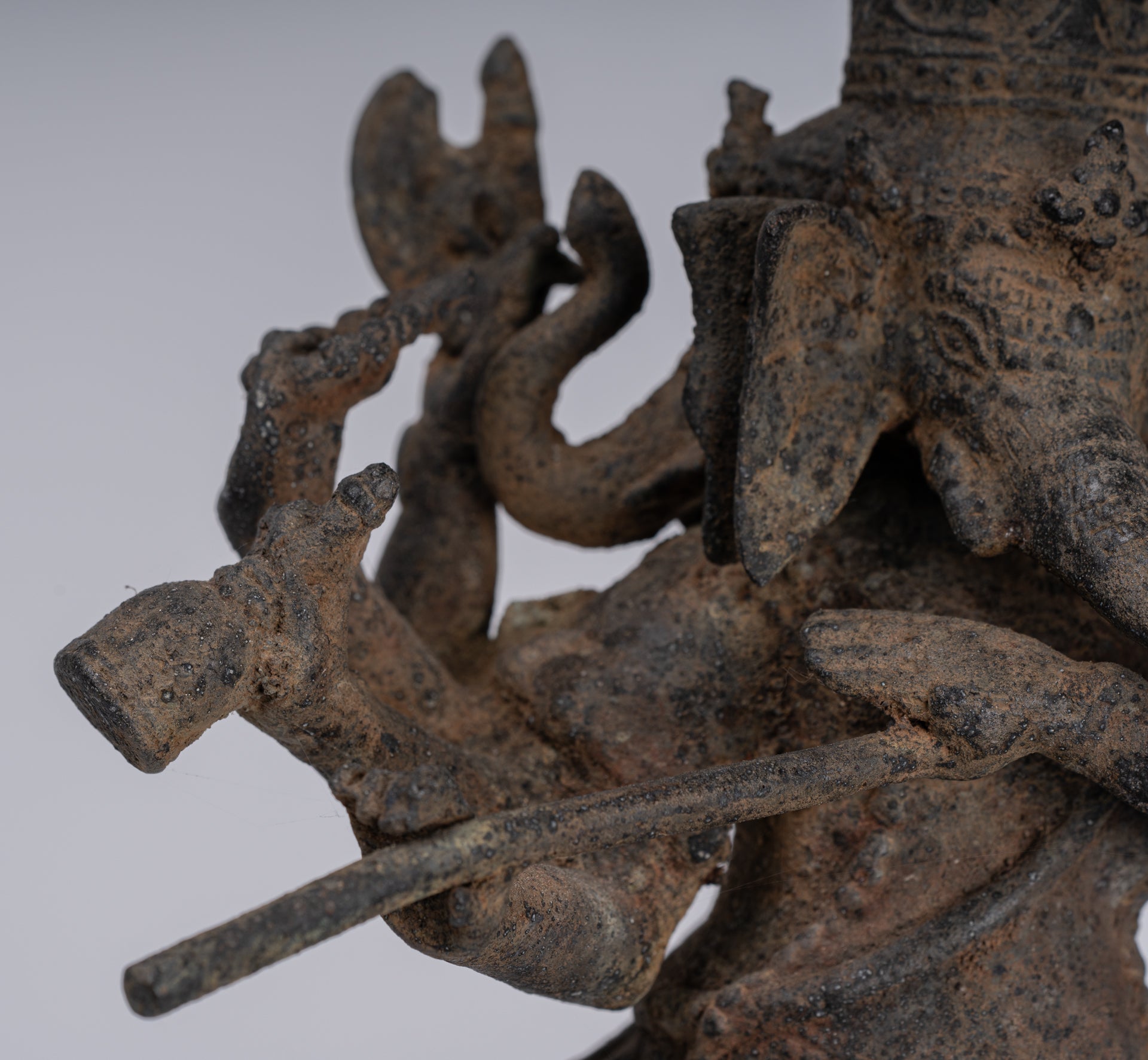 Ganesha Statue - Antique Javanese Style Bronze Dancing Indonesian Ganesha Statue Playing Flute - 29cm/12"