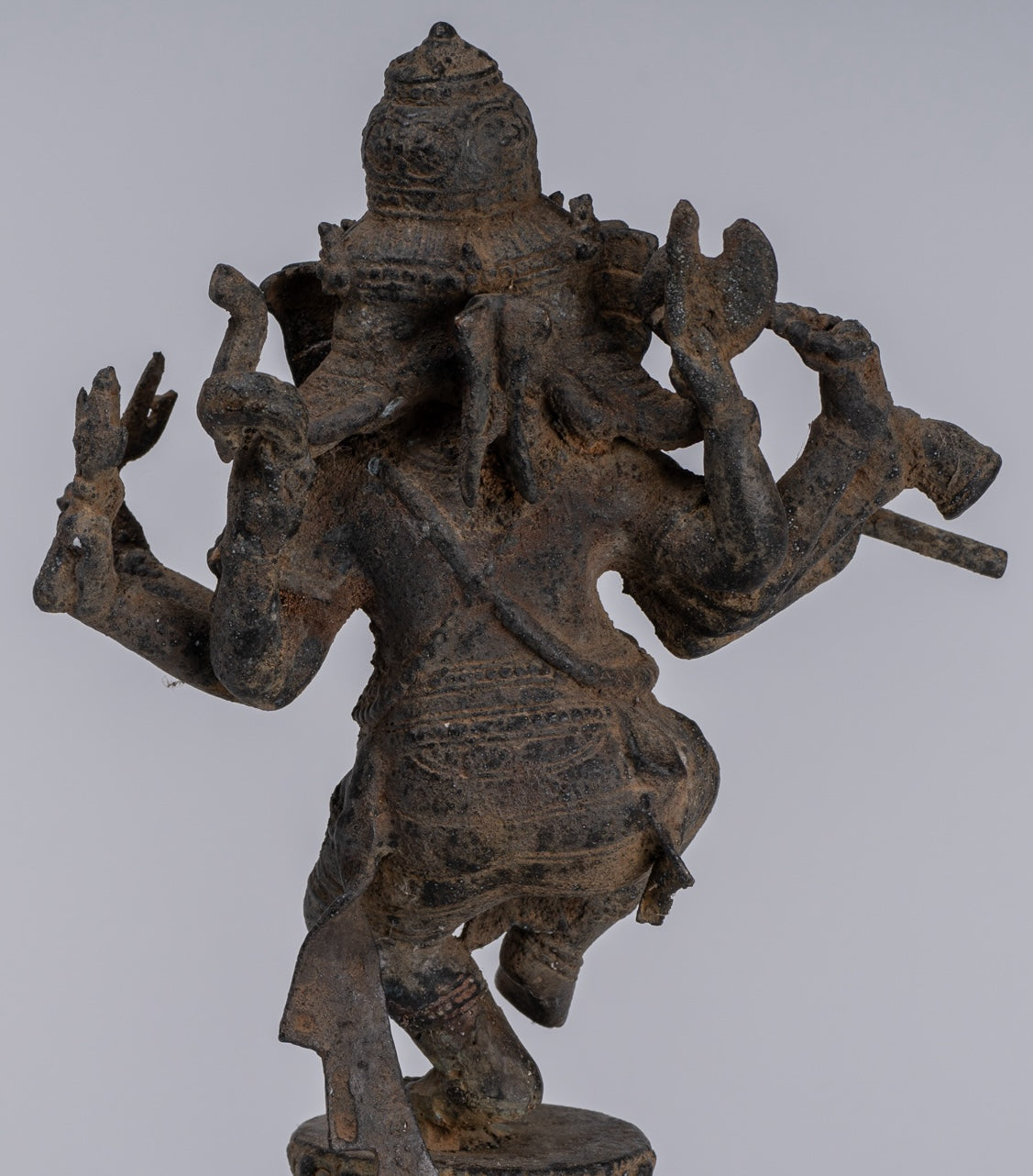 Ganesha Statue - Antique Javanese Style Bronze Dancing Indonesian Ganesha Statue Playing Flute - 29cm/12"