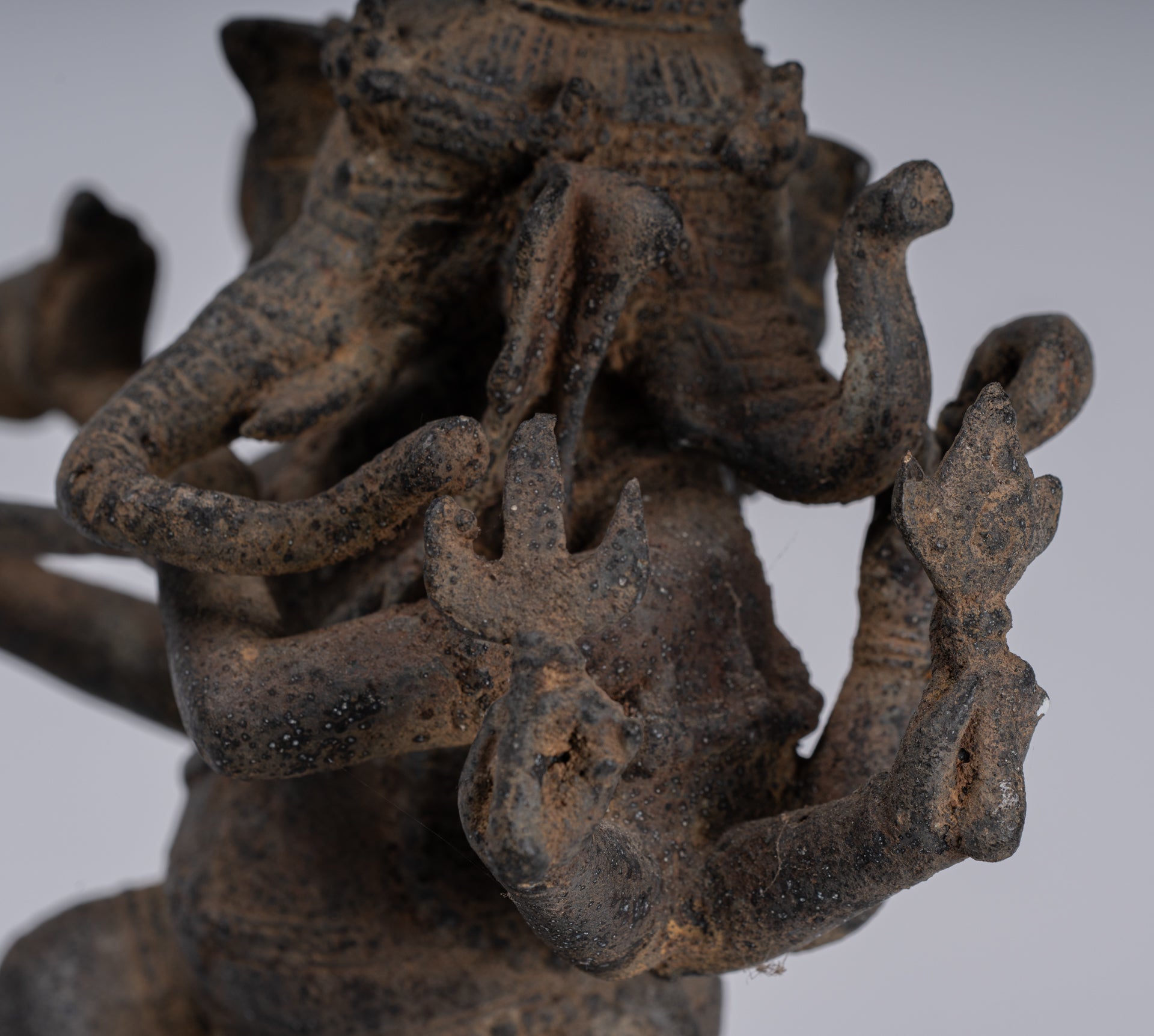 Ganesha Statue - Antique Javanese Style Bronze Dancing Indonesian Ganesha Statue Playing Flute - 29cm/12"