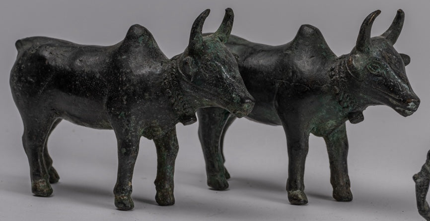 Ox Cart Statue - Antique Khmer Style Bronze Ox Cart Statue - 24cm/10"
