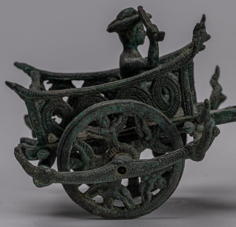 Ox Cart Statue - Antique Khmer Style Bronze Ox Cart Statue - 24cm/10"