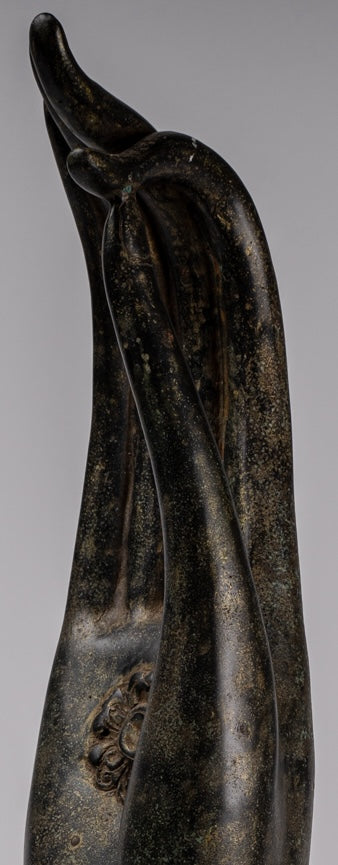 Mounted Antique Khmer Style Southeast Asia Bronze Teaching Hand - 62cm/25"