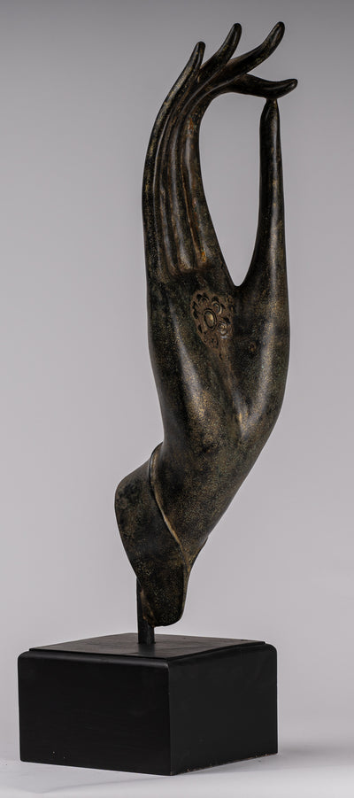 Mounted Antique Khmer Style Southeast Asia Bronze Teaching Hand - 62cm/25"