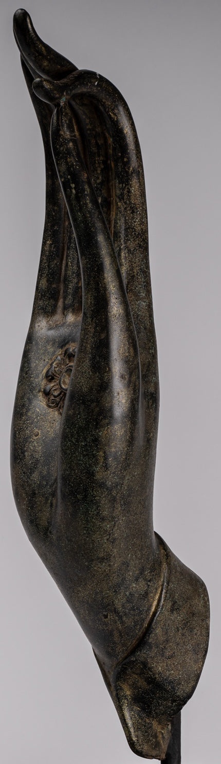 Mounted Antique Khmer Style Southeast Asia Bronze Teaching Hand - 62cm/25"